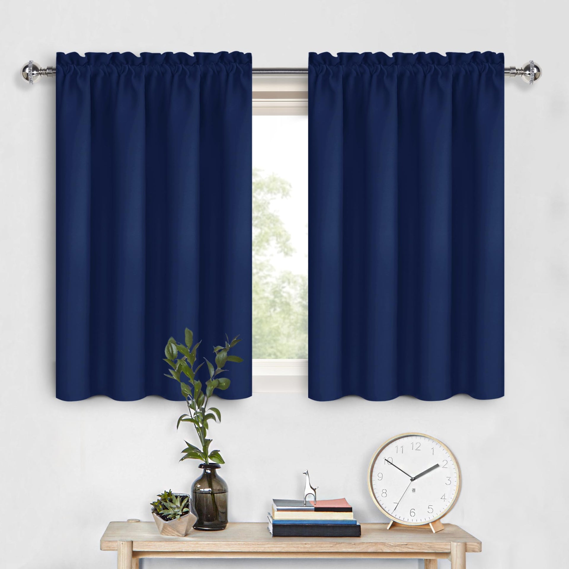 Short Blackout Curtains 42 x 36 Inch for Kitchen RV Bunk Navy Blue (2 Count)