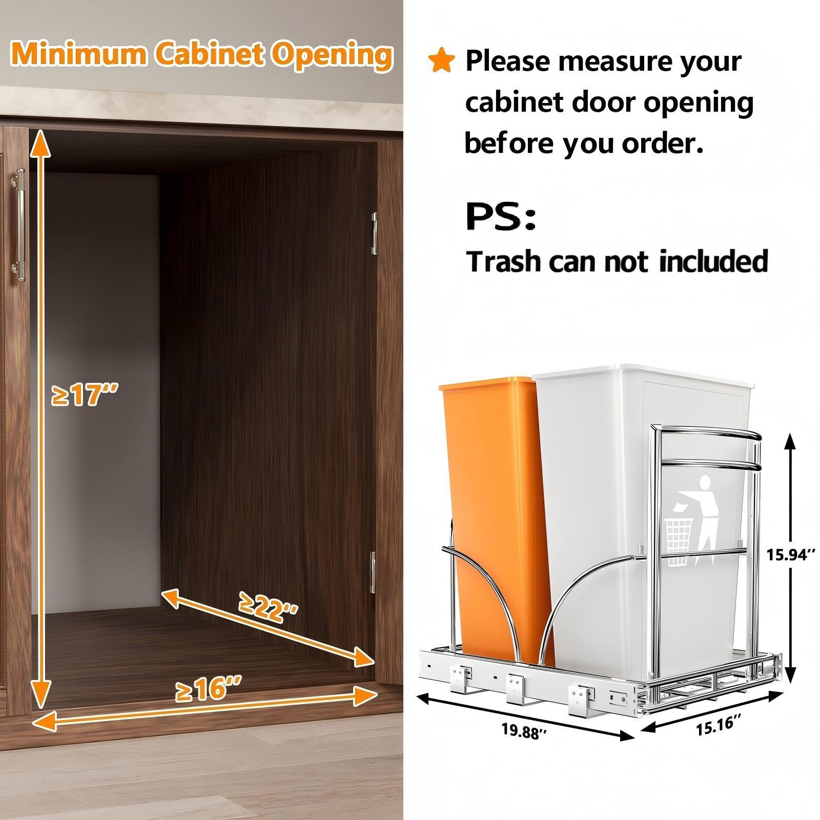 Dual Pull Out Trash Can Under Cabinet Rack
