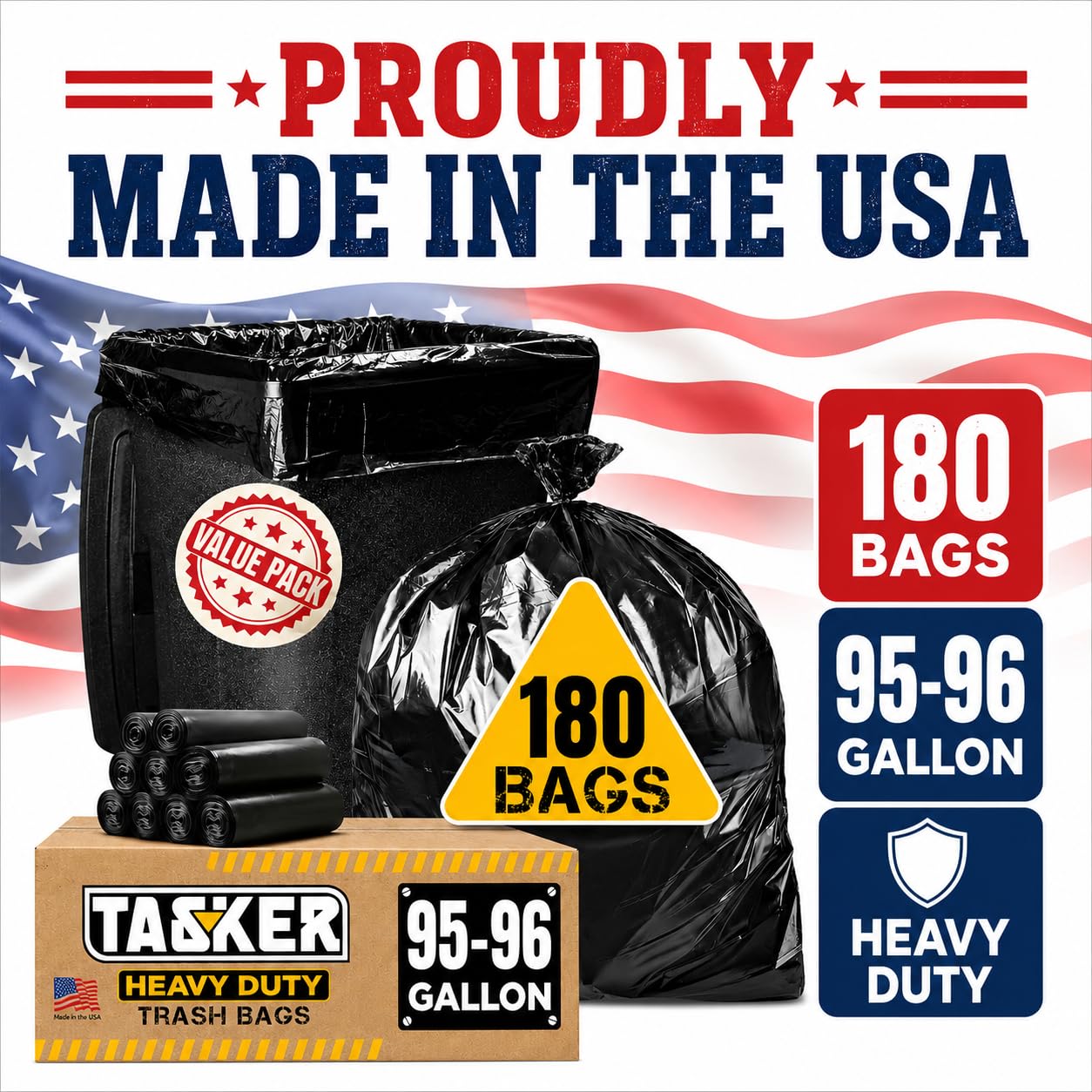 95 Gallon Trash Bags Heavy Duty (180 Count)