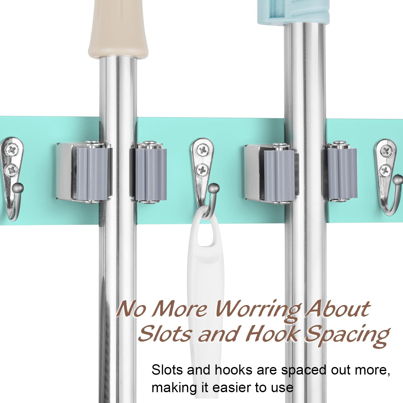 Turquoise Mop Broom Holder Wall Mount with 4 Slots & 4 Hooks