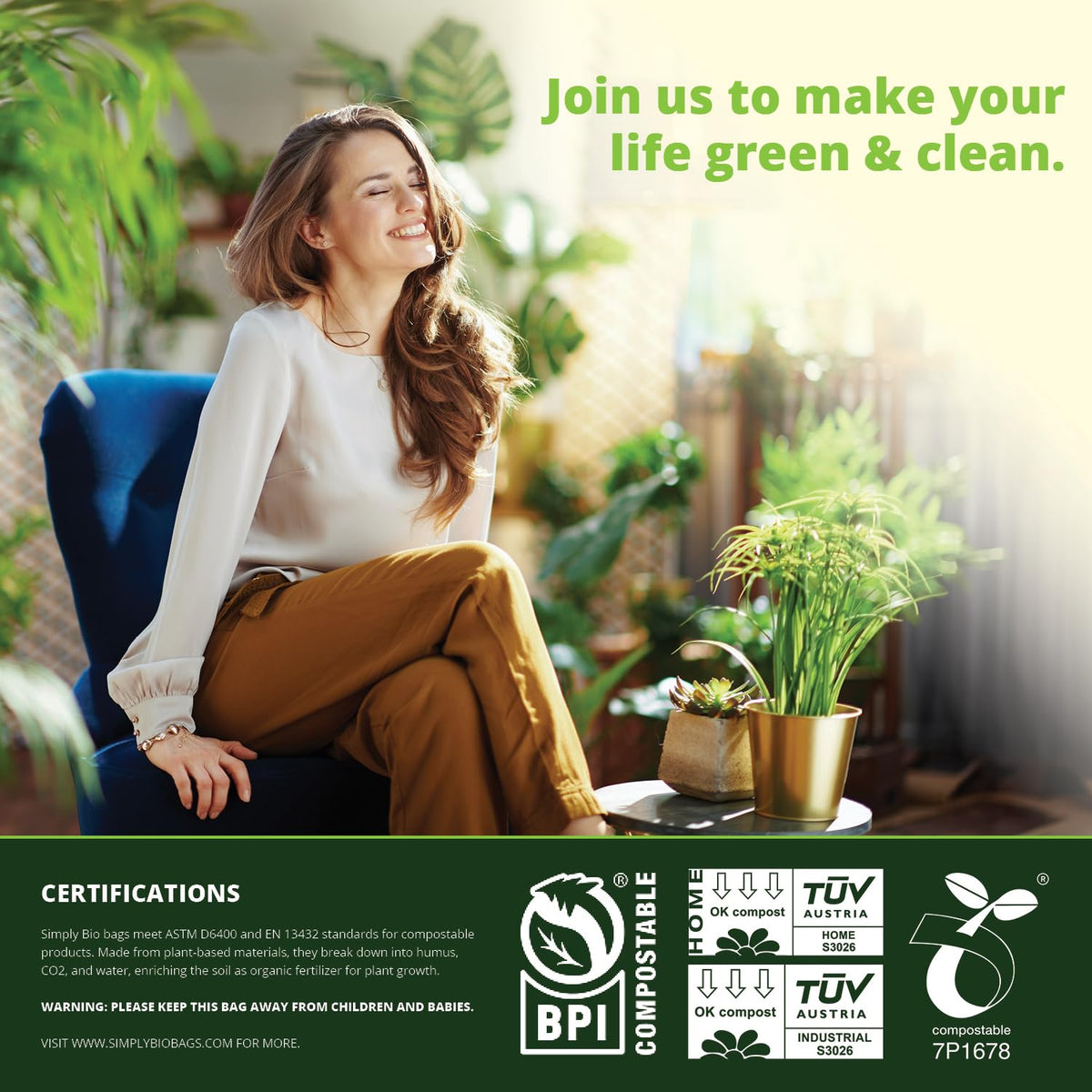 1.6 Gallon Compostable Trash Bags Liners Handle (50 Count)