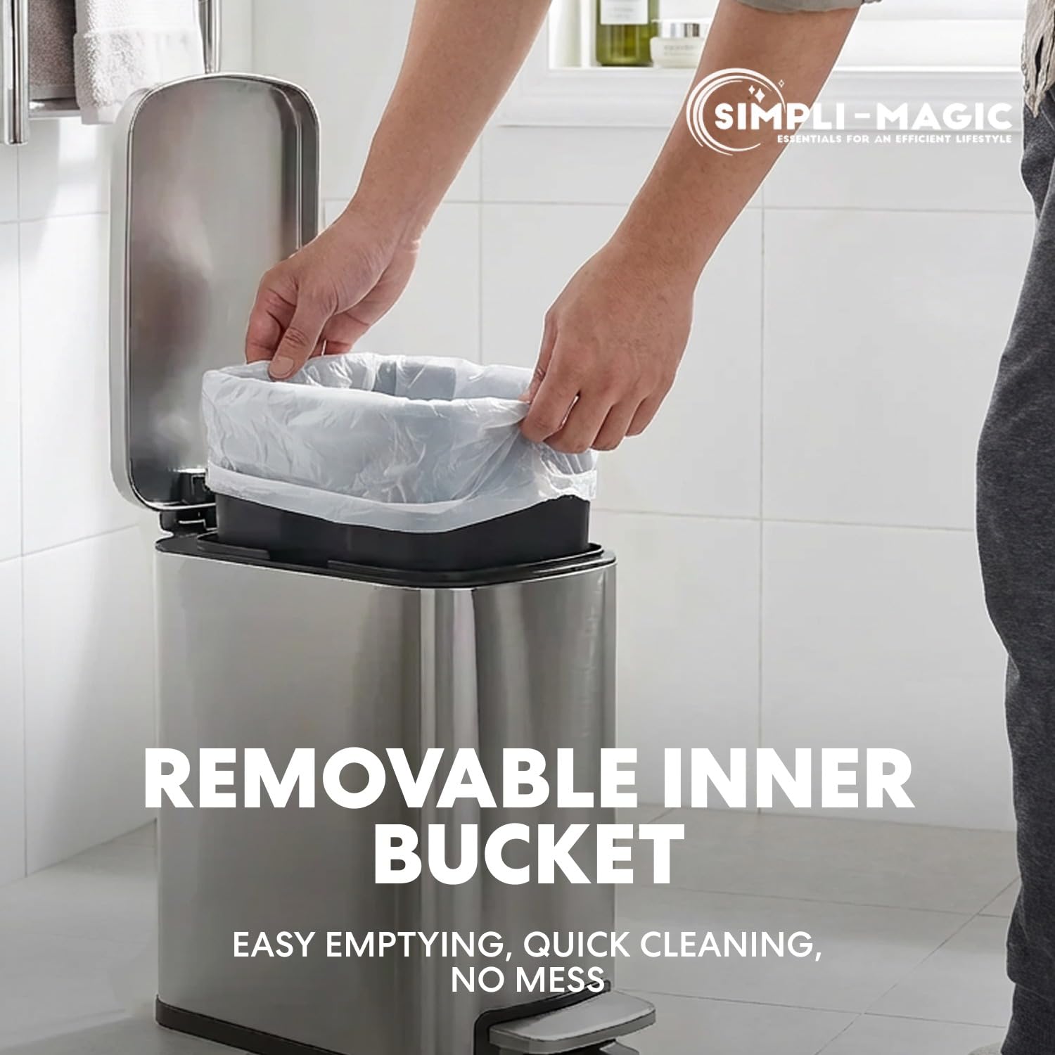 6L 1.6G Stainless Steel Bathroom Trash Can with Hands