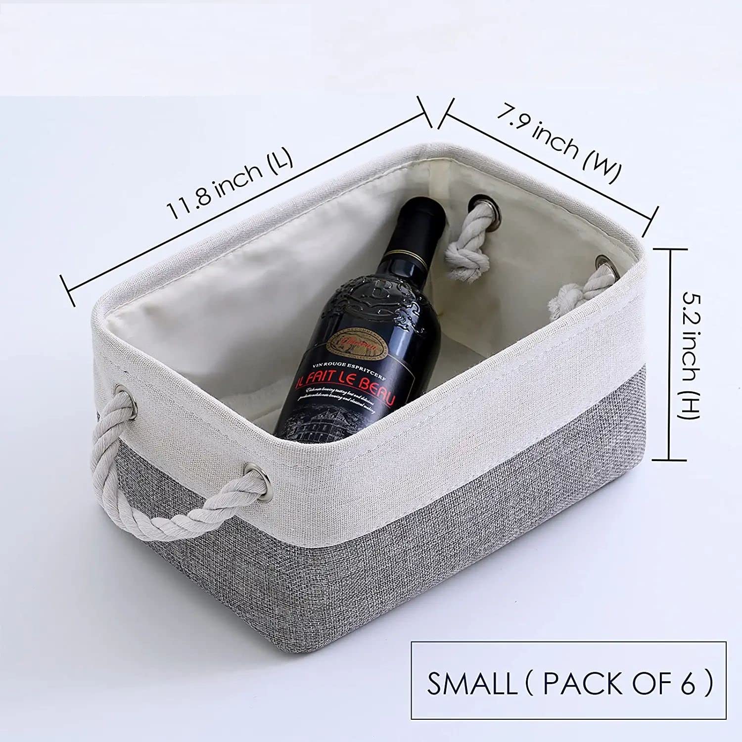 Small Storage Baskets for Shelf 6 Pack Canvas Storage Basket with Handles Fabric Storage Basket for Organizing Storage Bin (6 Count)