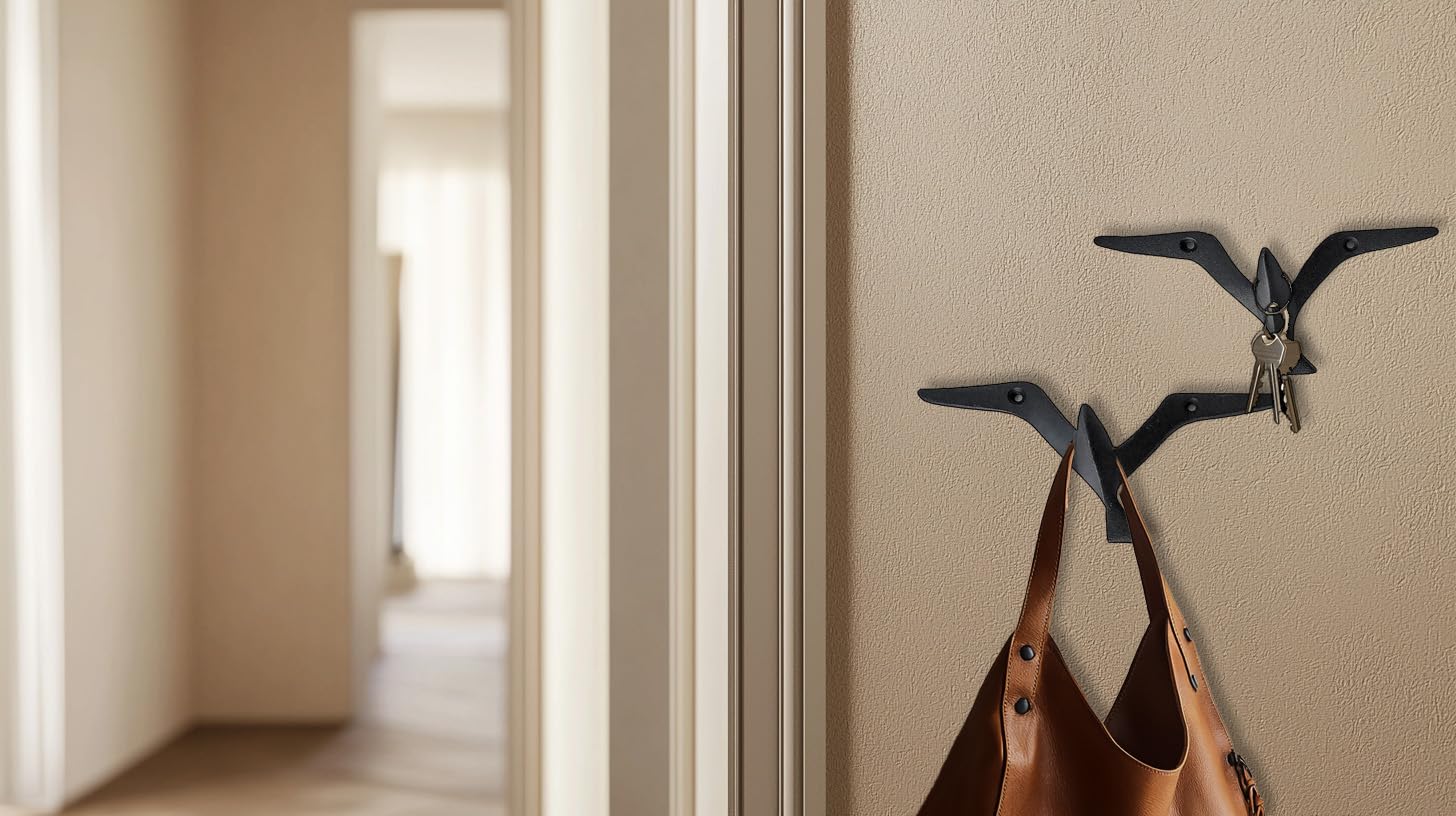 Iron Cast Decorative Gull Bird Wall Mounted Coat Hooks (3 Count)