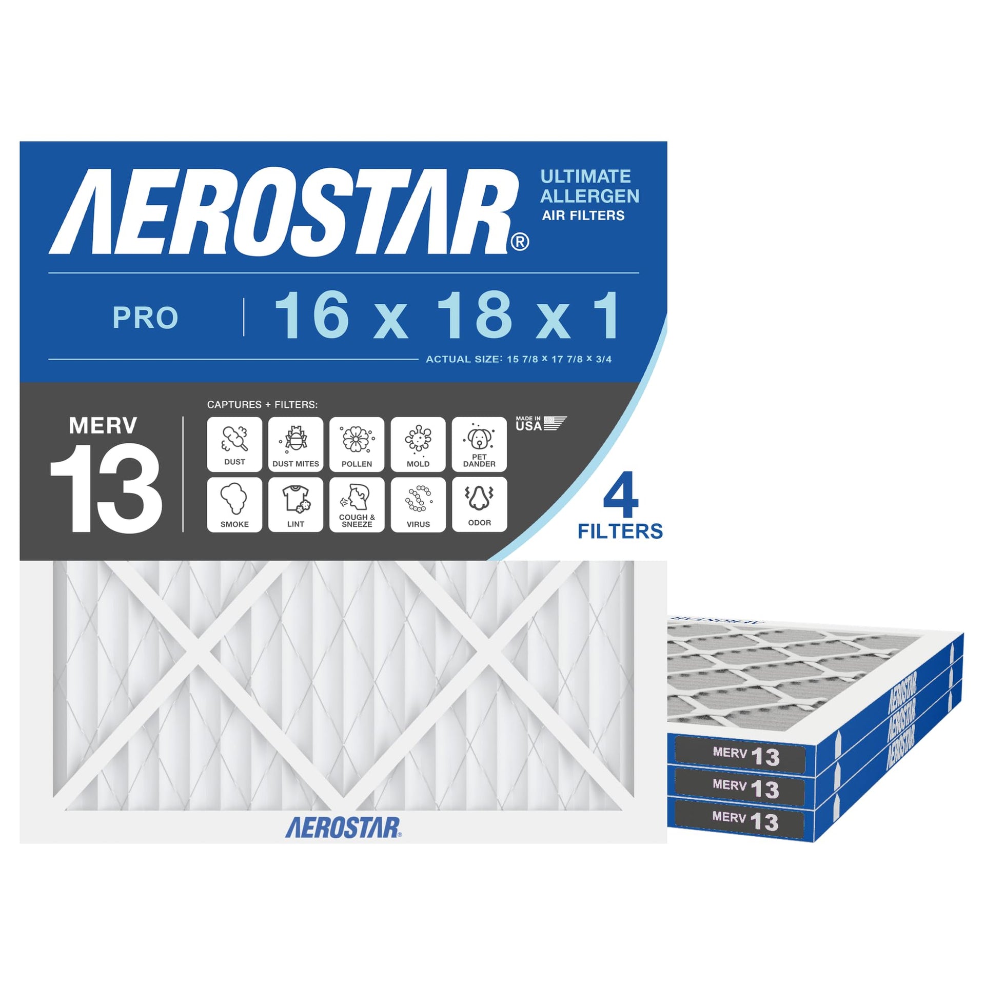 Air Filter 16x18x1 MERV 13 AC Filter (4 Count)