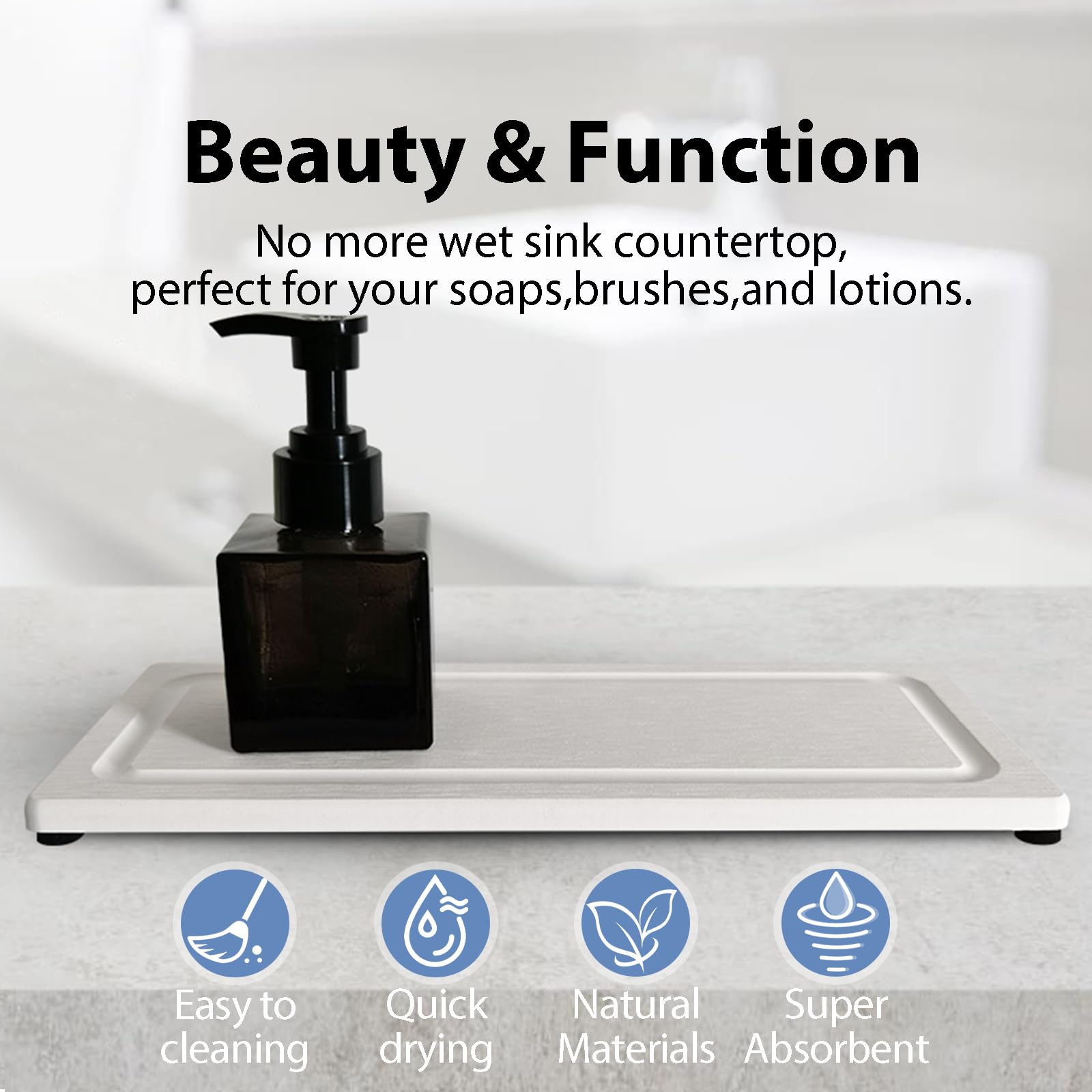 2 PCS Water Absorbing Stone Trays for Bathroom Sink Fast Drying Coasters (2 Count)