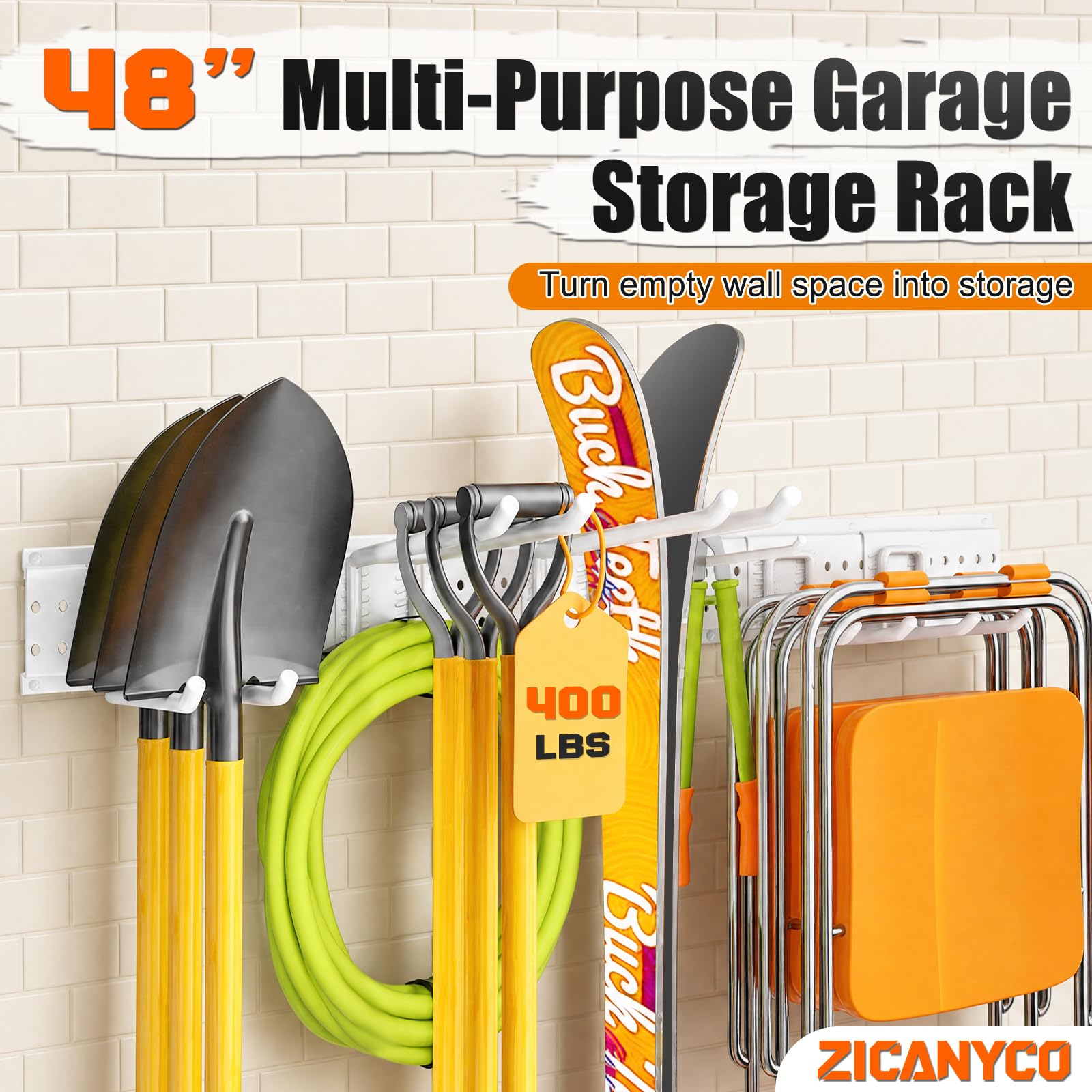 Garage Tool Organizer Wall Mount 49.5 inches with 10 Adjustable Heavy