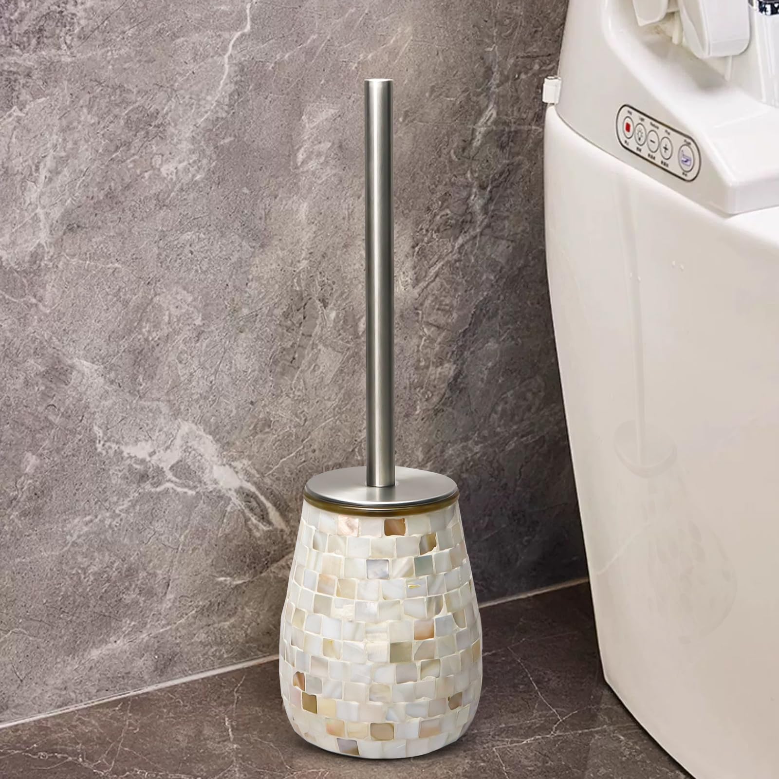 Natural Shell Toilet Brush and Holder Set Mosaic Glass