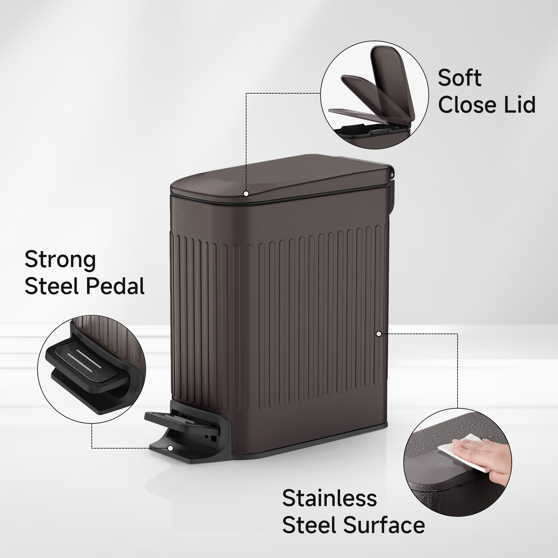 Slim Bathroom Trash Can with Lid Soft Close