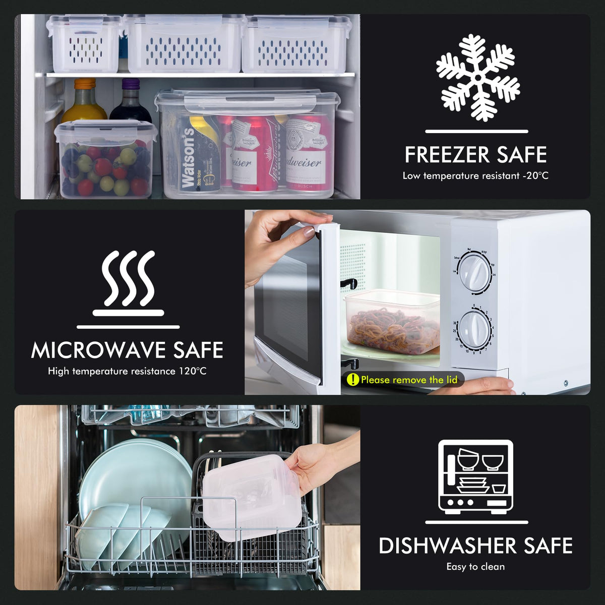 4 Pack Large Fruit Storage Container for Fridge Leak proof with Removable Colander (3.32 Count)