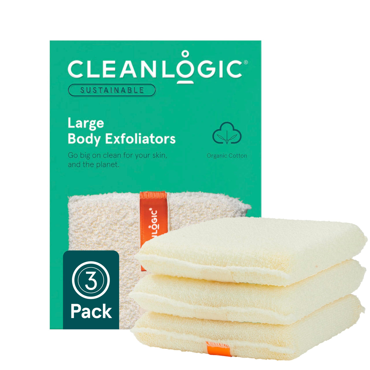 Organic Cotton Large Exfoliating Body Scrubber (3 Count)