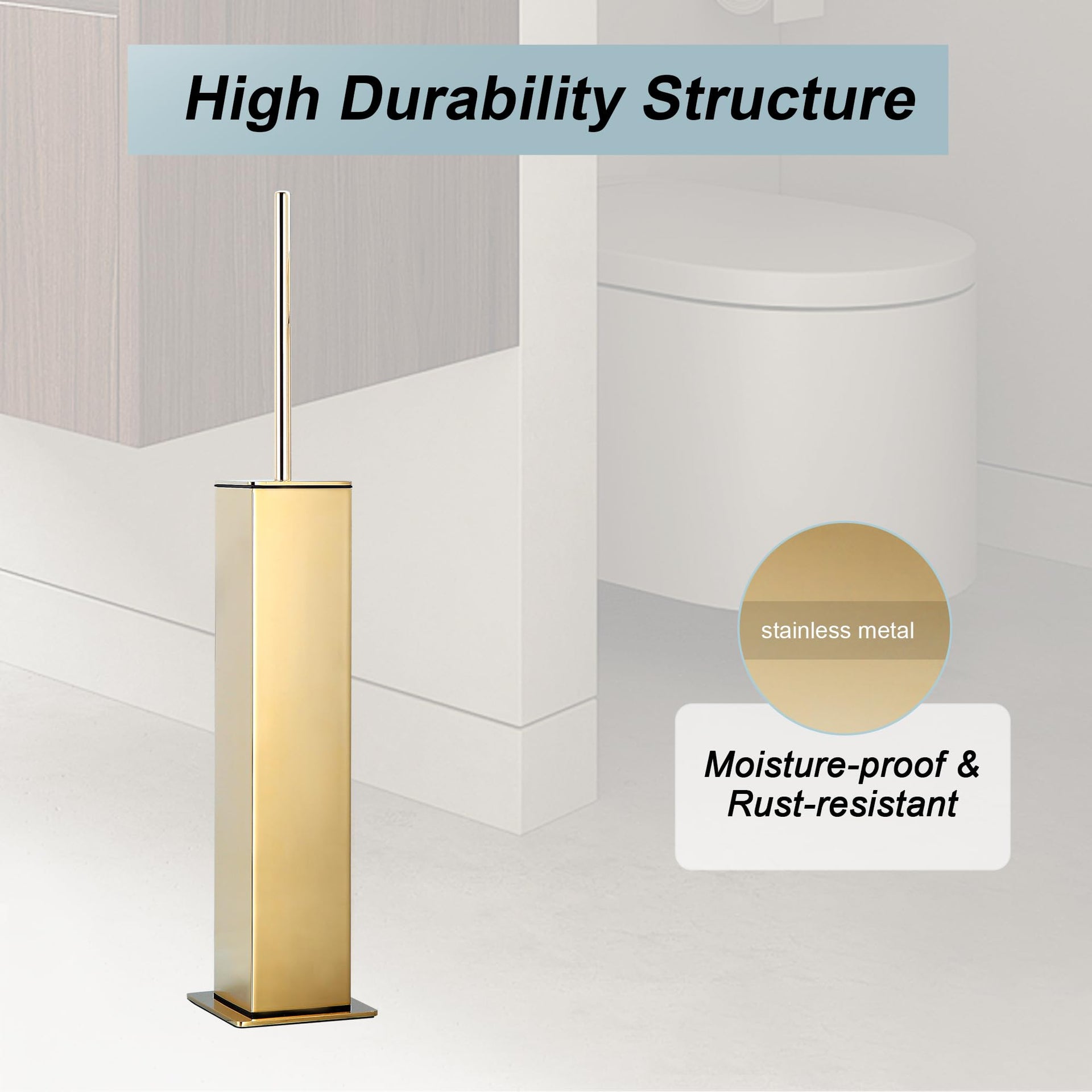 Gold Toilet Brush with Holder 304 Stainless Steel Toilet Bowl Brush