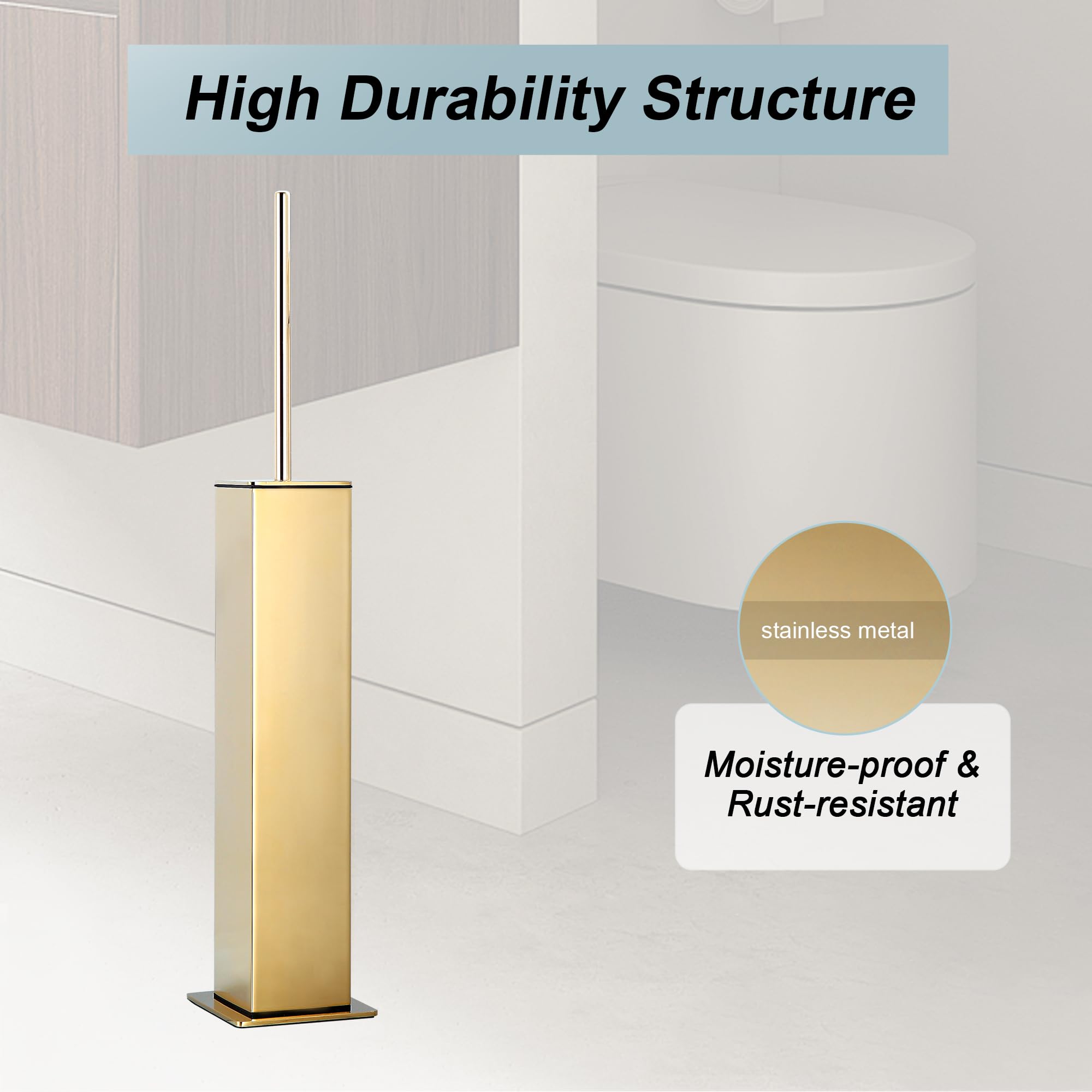 Gold Toilet Brush with Holder 304 Stainless Steel Toilet Bowl Brush
