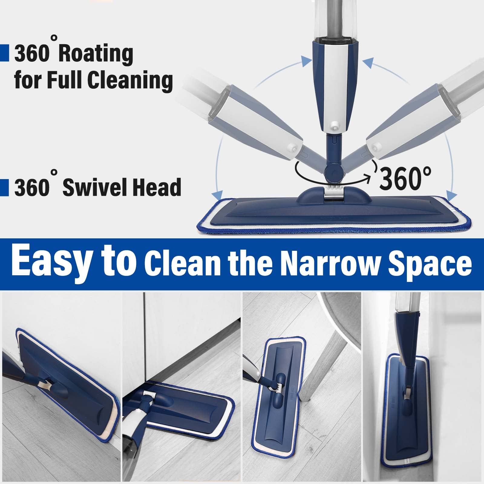 Wet Spray Mop for Floor Cleaning with 14 oz Bottle & 3 Microfiber Pads