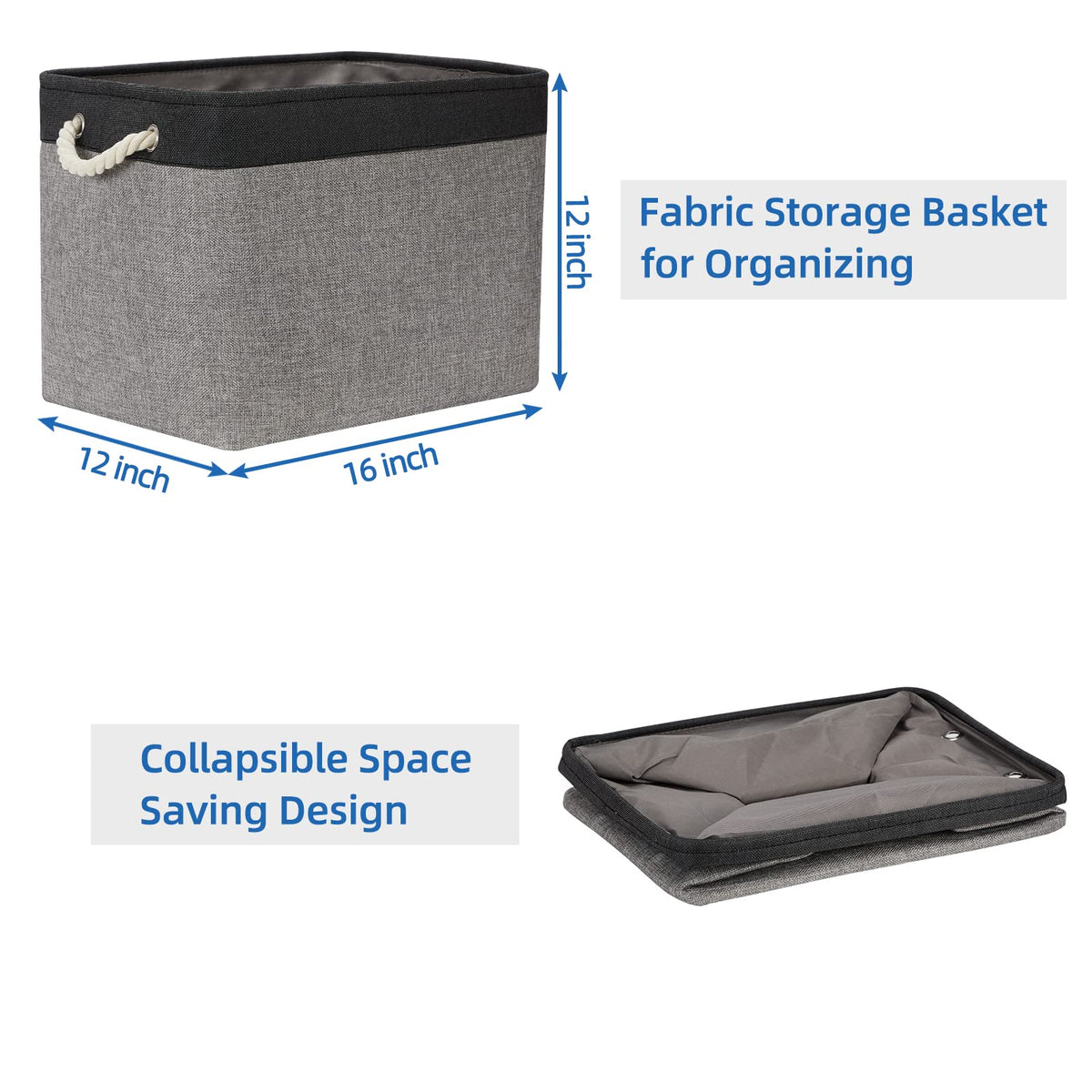 Large Storage Baskets 2 Pack Cloth Basket for Shelves Collapsible Decorative Storage Organizer Baskets Canvas Storage Bins with Handles for Home