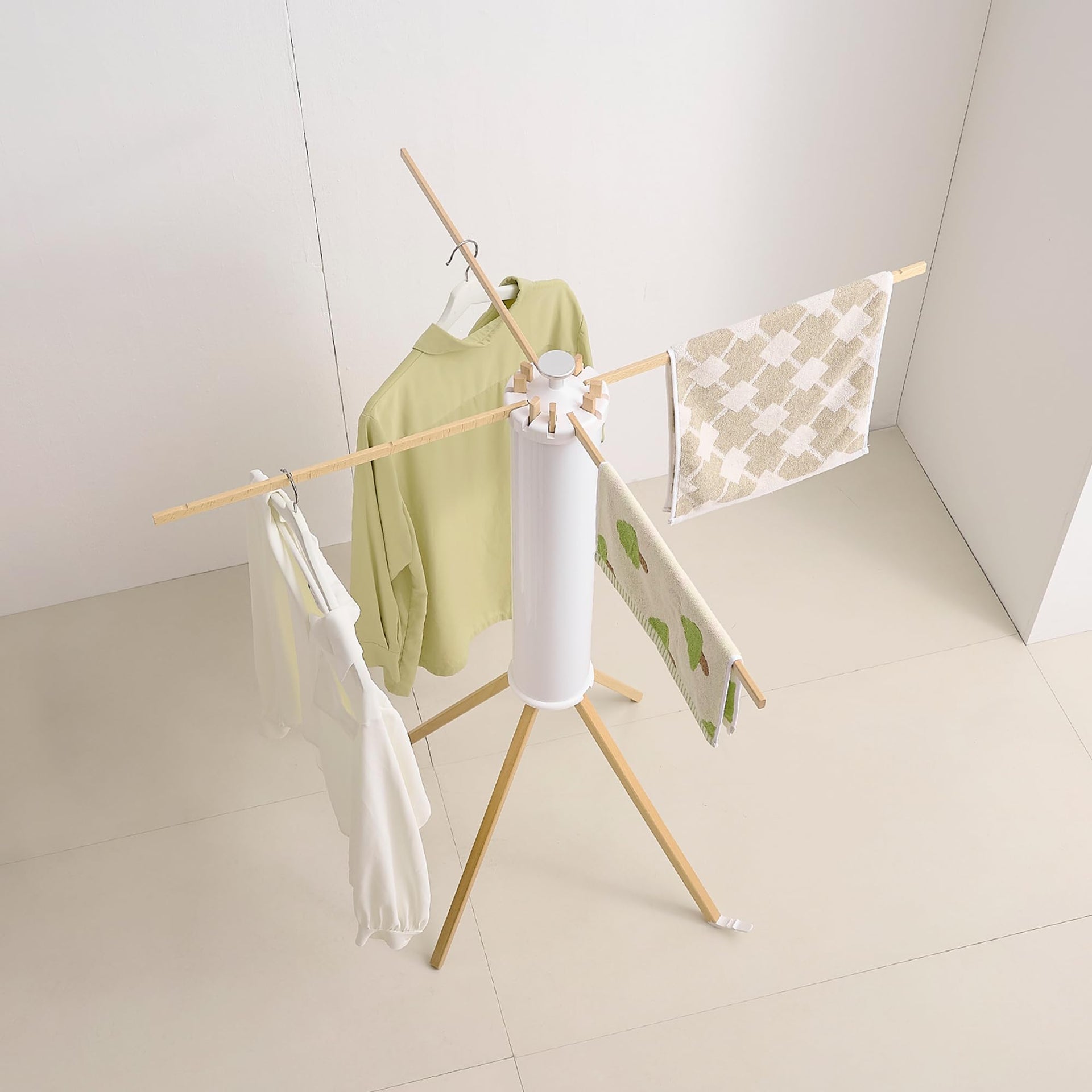 Foldable Clothes Drying Rack with Wooden 12 Rods