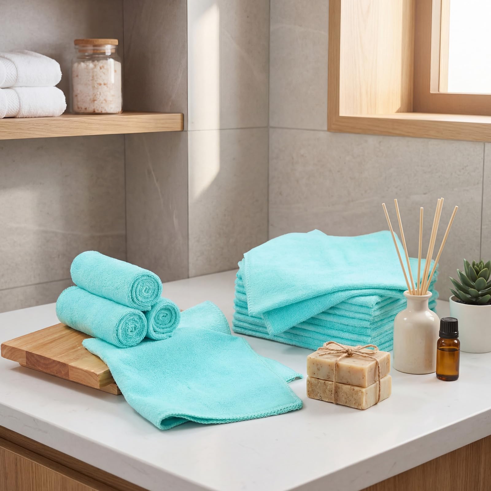 Cleaning Cloths for Cars 16 x 16 Inch Ultra Absorbent Towels Drying Microfiber Reusable Cleaning Supplies House Kitchen Window Microfiber Towel (60 Count)