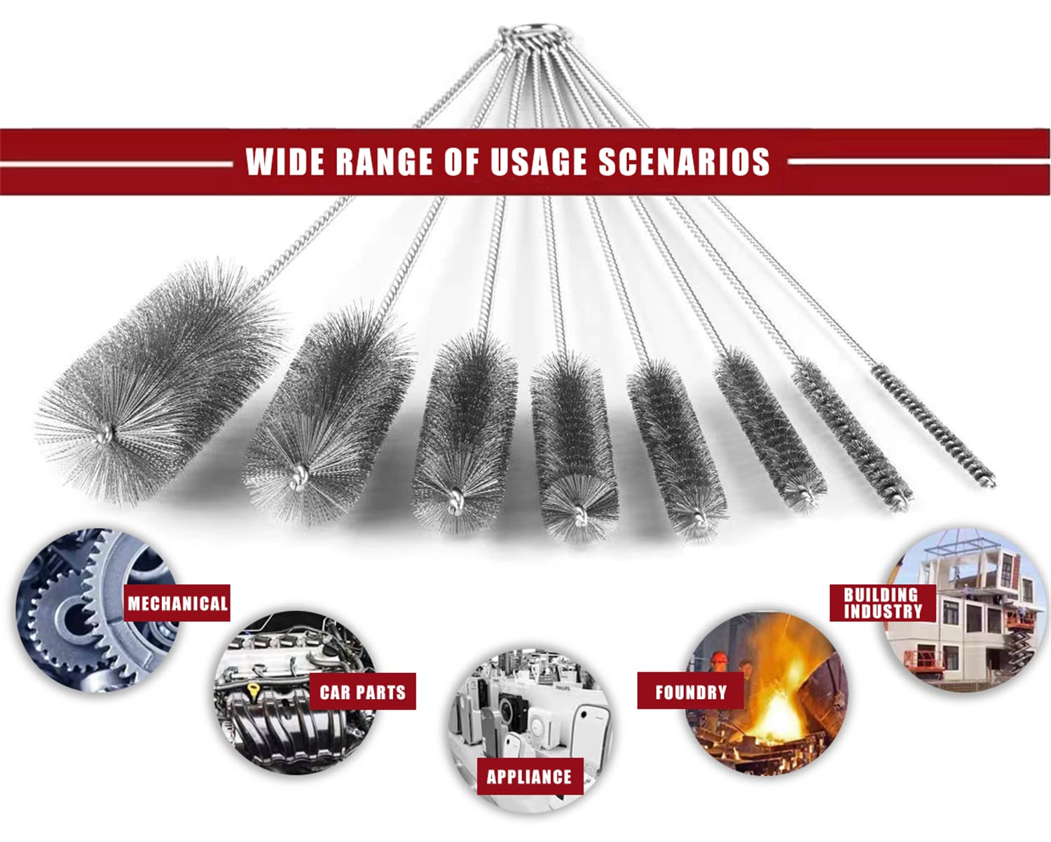 16 Inch Extra Long Pipe Cleaning Brush Set Stainless Steel Bristles