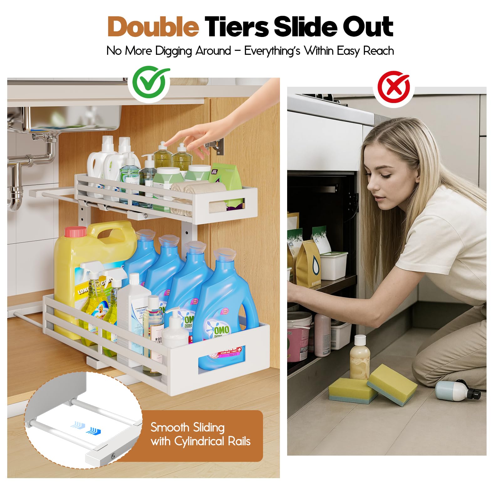 2 Pack 17"Deep Under Sink Organizer And Storage (2 Count)