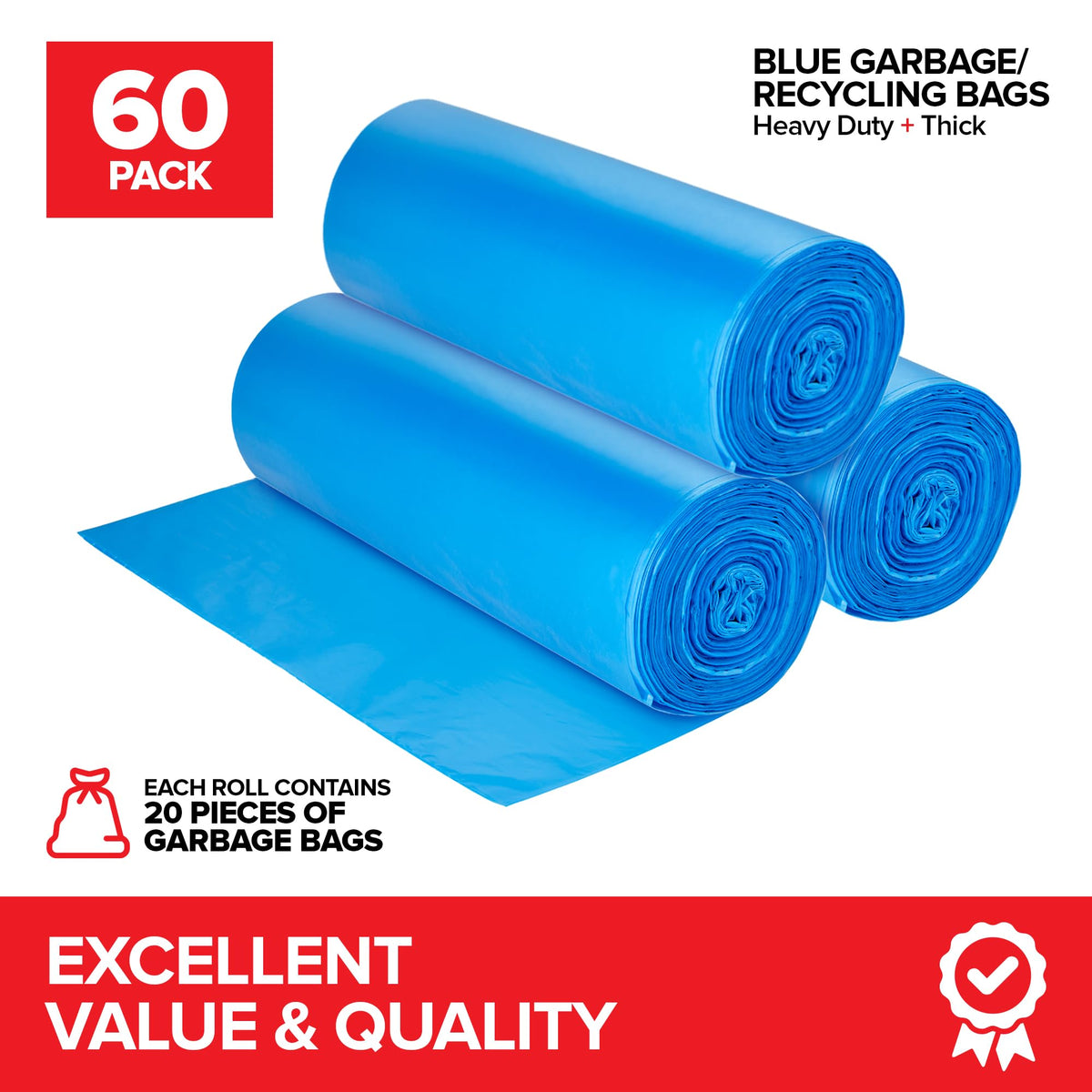 Heavy Duty Blue Recycling Bags (60 Count)