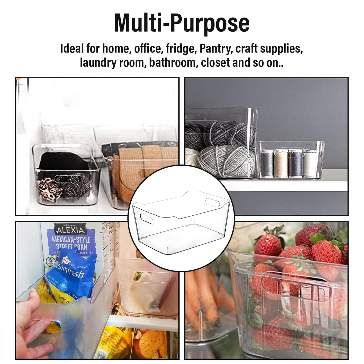 Clear Plastic Storage Bins for Kitchen Organization or Pantry Organizers and Storage (4 Count)
