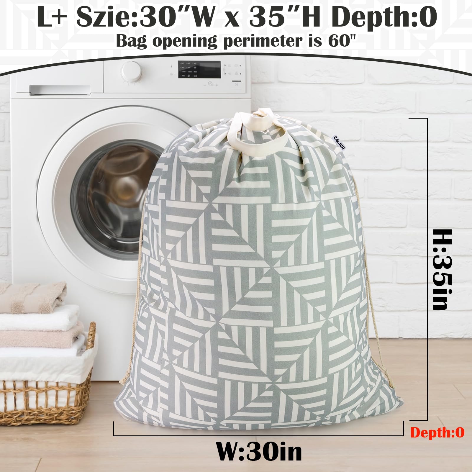 Canvas Laundry Bag with Handles & Drawstring 30"Wx35"H