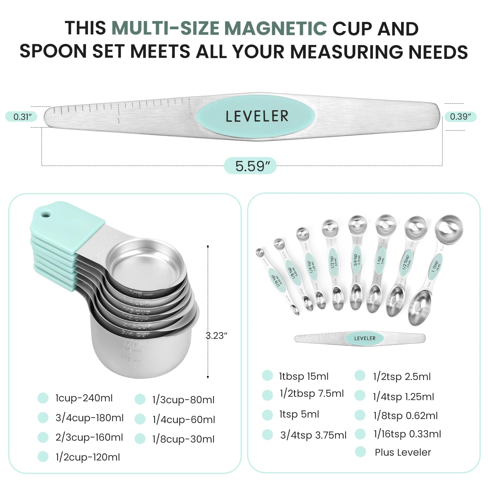 Magnetic Measuring Cups and Spoons Set (16 Count)