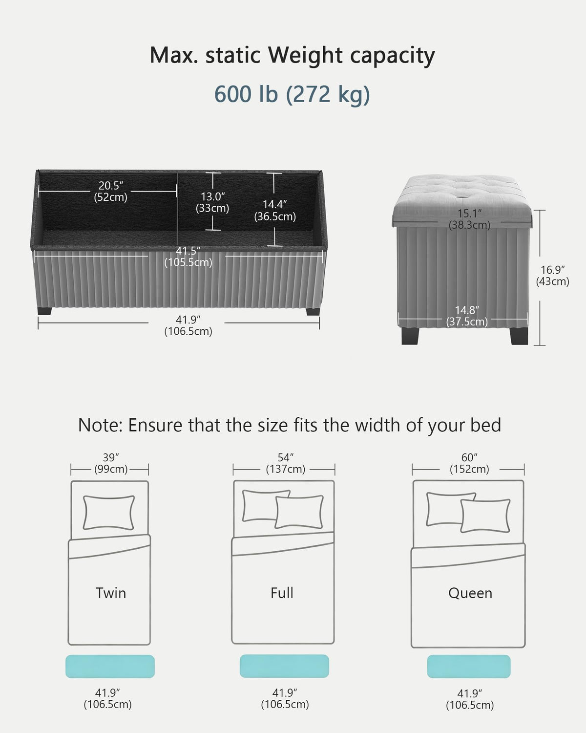 43 Inches Storage Ottoman Bench