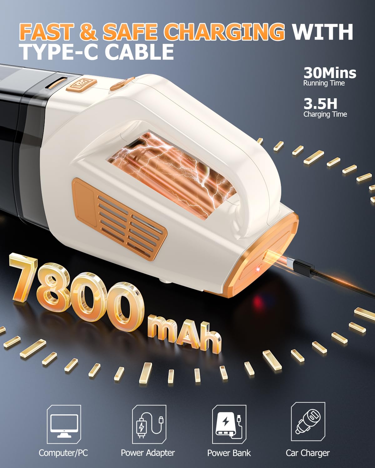 16000PA Handheld Vacuum Cleaner Cordless Rechargeable for Car Home