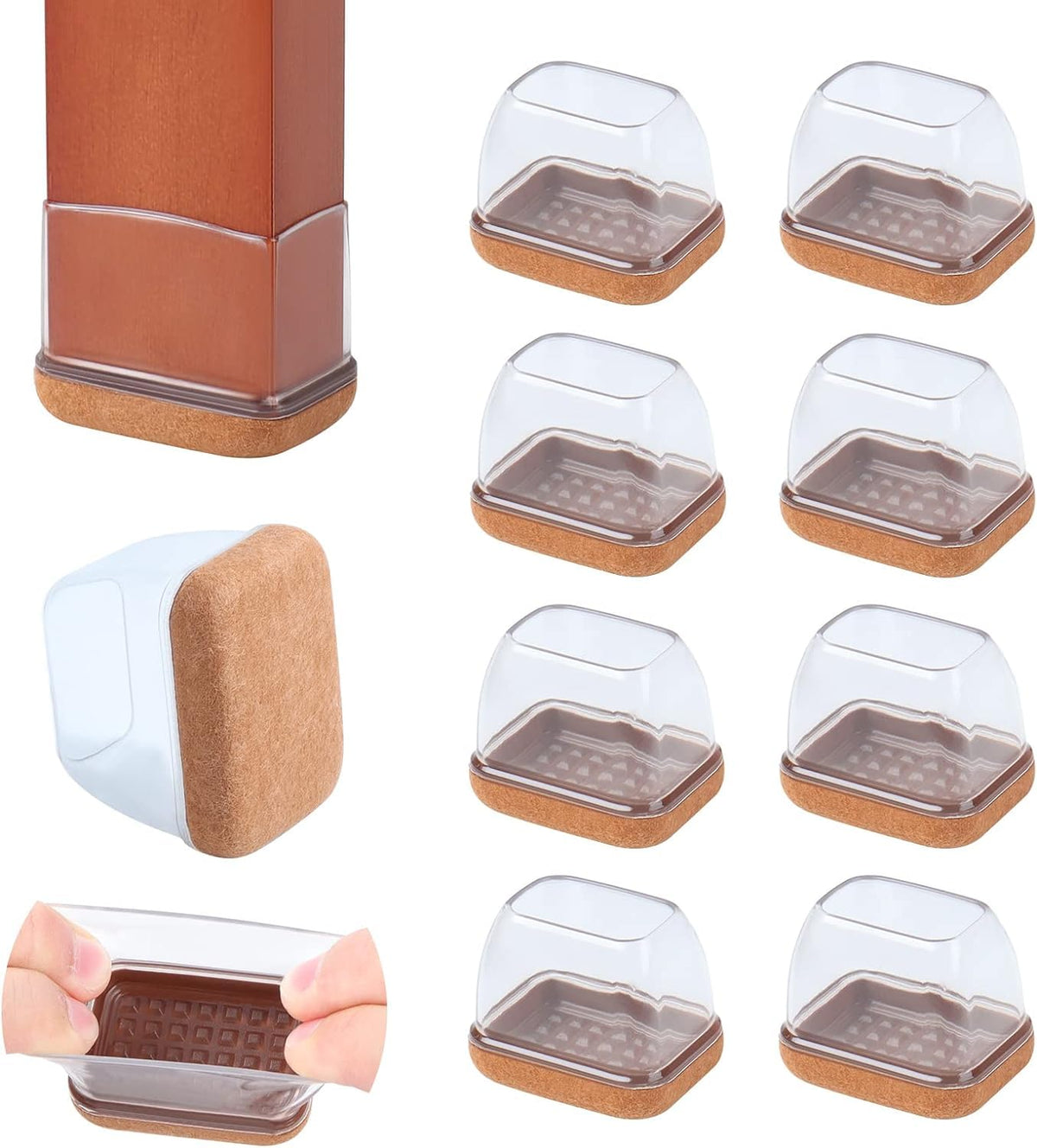 8 Pcs Rectangle Clear Silicone Chair Leg Floor Protectors (8 Count)