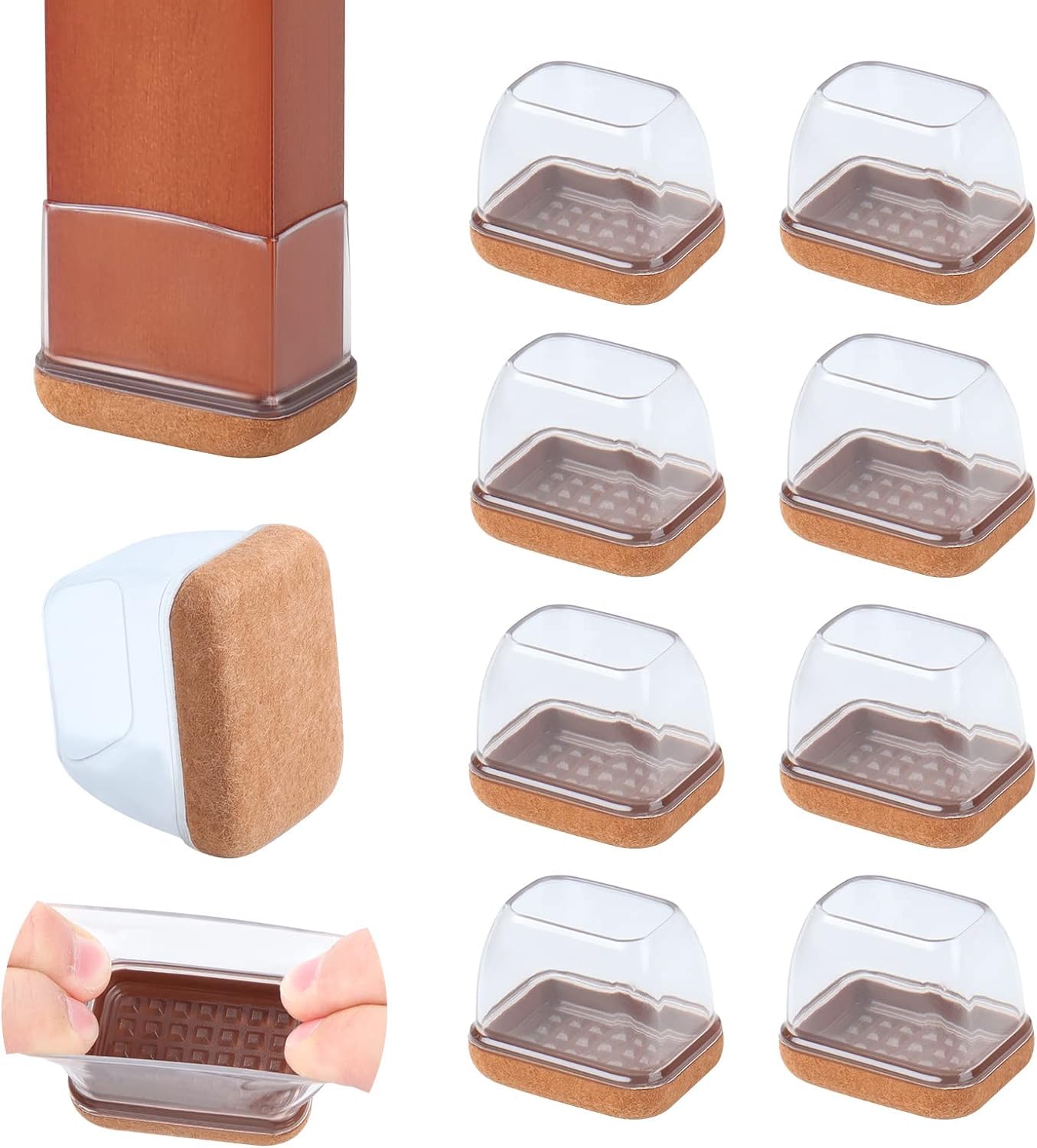 8 Pcs Rectangle Clear Silicone Chair Leg Floor Protectors (8 Count)