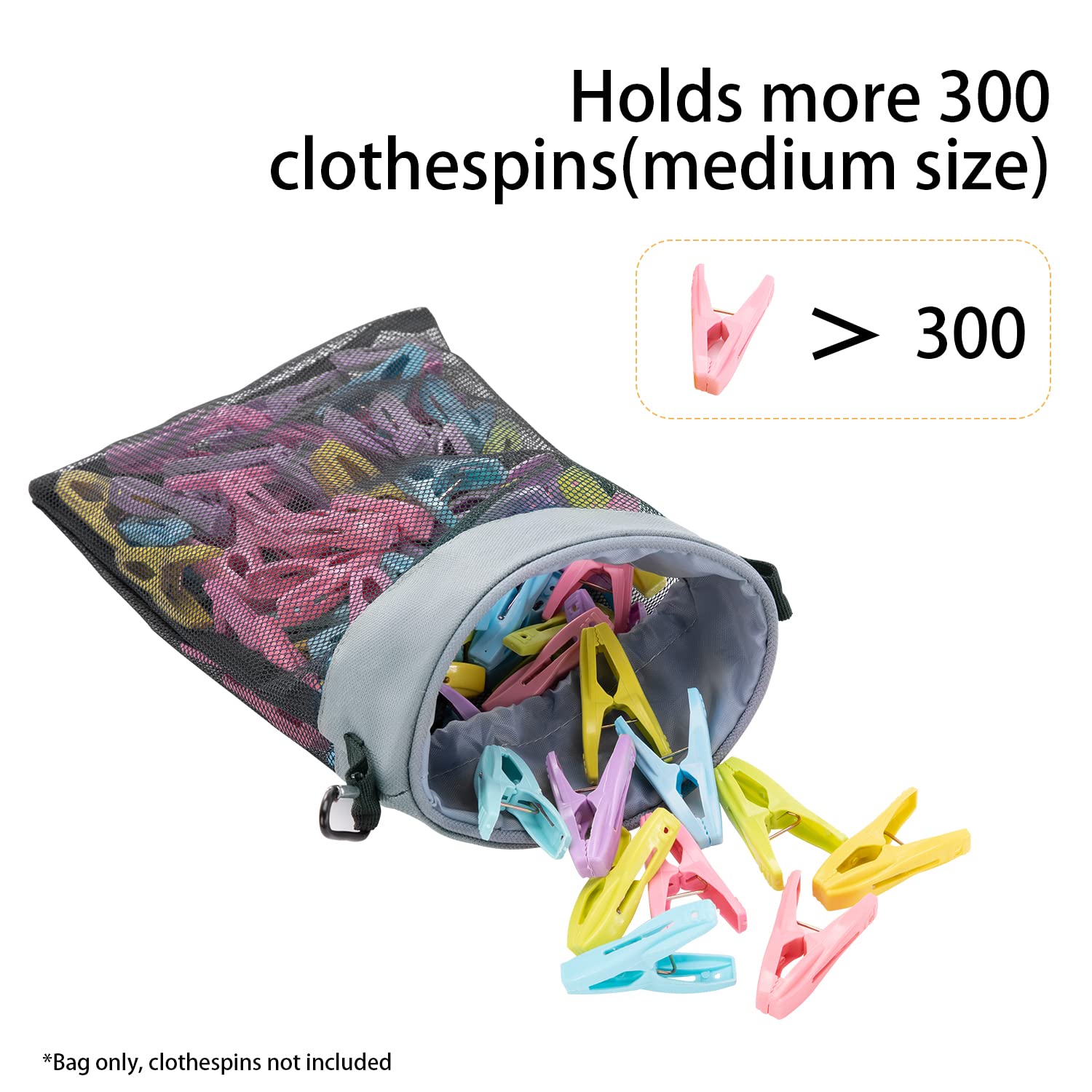 Mesh Clothespin Bag with Hooks Hanging Clothes Pin Bag with Drawstring Closure Clothespin Holder