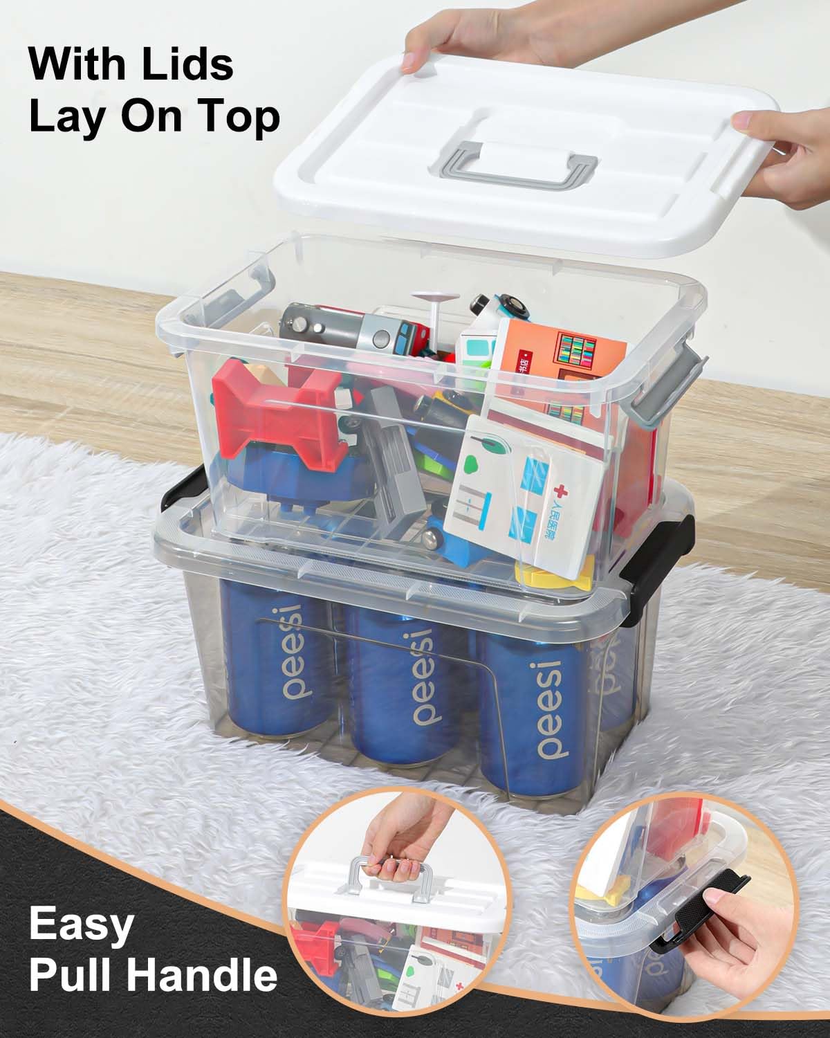 7Qt Clear Plastic Storage Bins with Lids (6 Count)