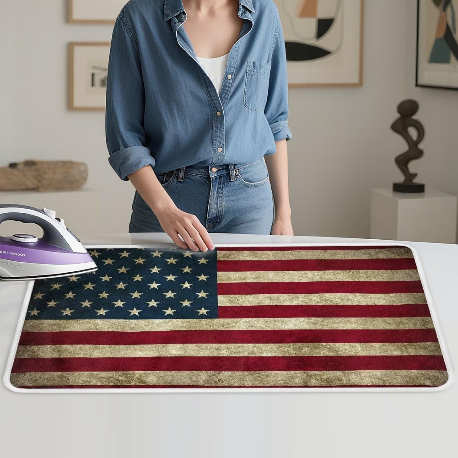 American Flag Ironing Mat Thickened Ironing Blanket Portable Heat Resistant Ironing Pad for Washer