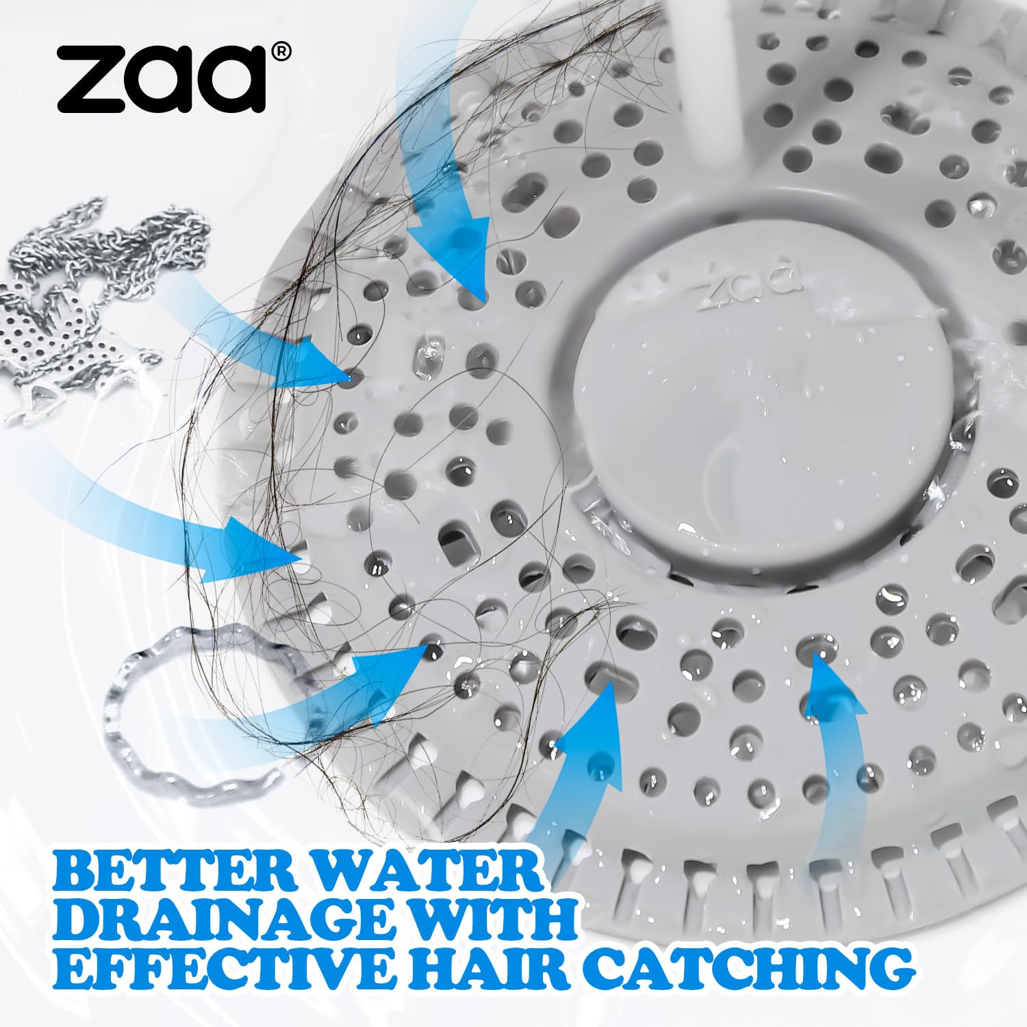 Shower Drain Hair Catcher Silicone Flat Floor Strainer Protector (2 Count)