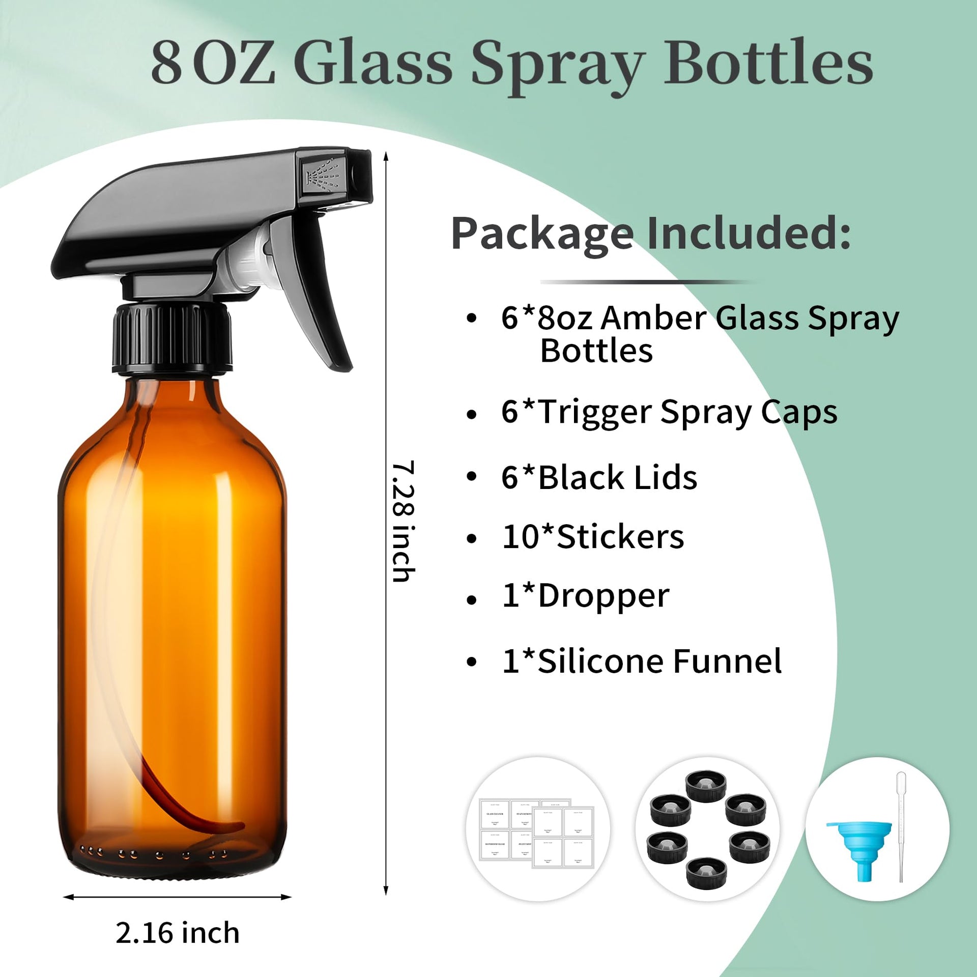 8oz Amber Glass Spray Bottles (8 Count)