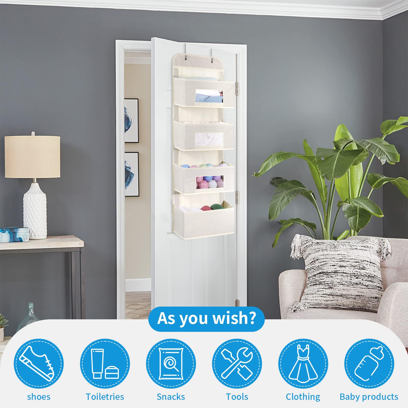4 Shelf Over The Door Hanging Organizer with 2 Metal Hooks