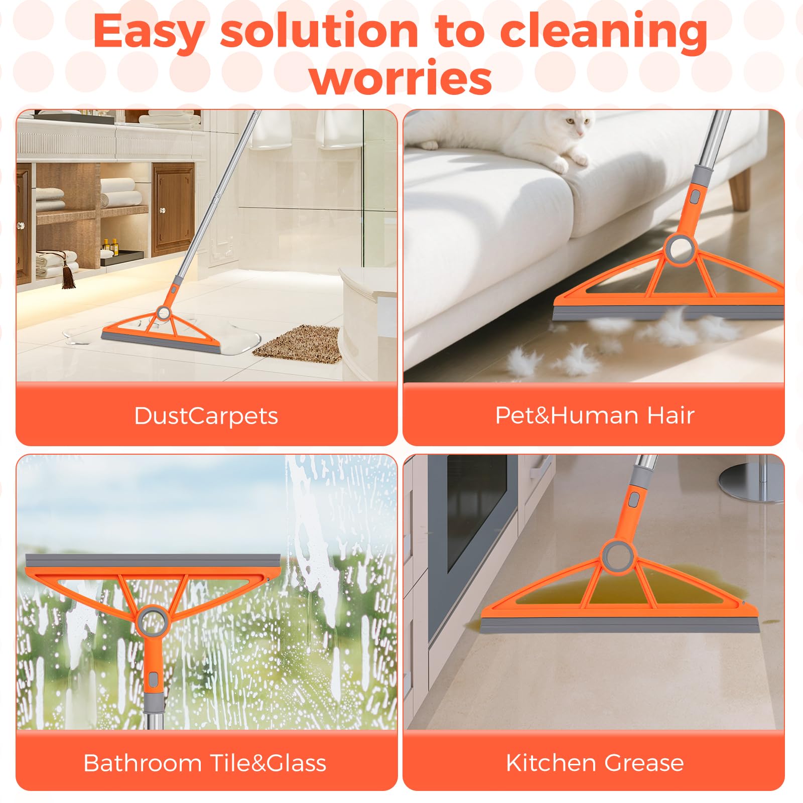 2-in-1 Air Broom, Silicone Rubber Broom with 54" Handle & 2 Strips