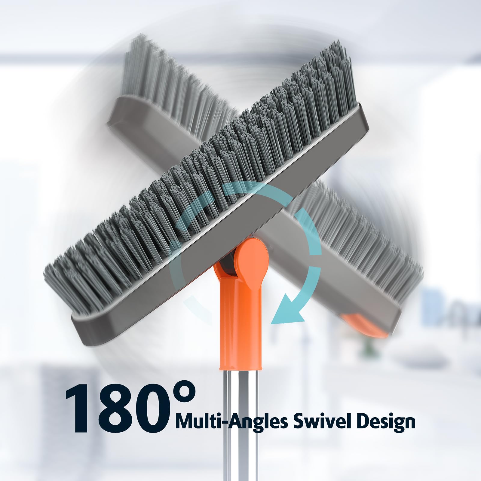 Heavy Duty Grout Scrub Brush with Long Handle & Hair Clip