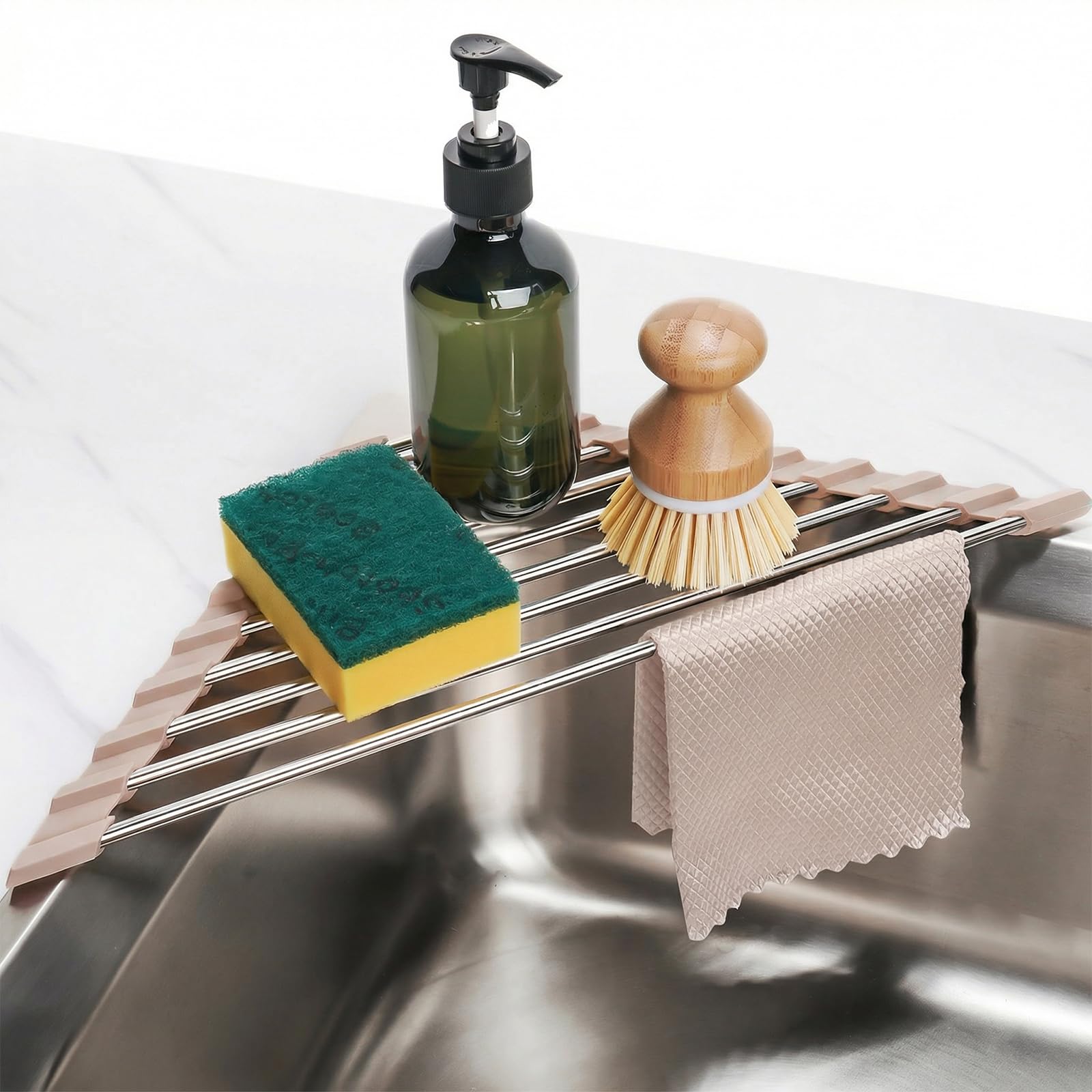 Triangle Roll Up Dish Drying Rack 304 Stainless Steel Beige