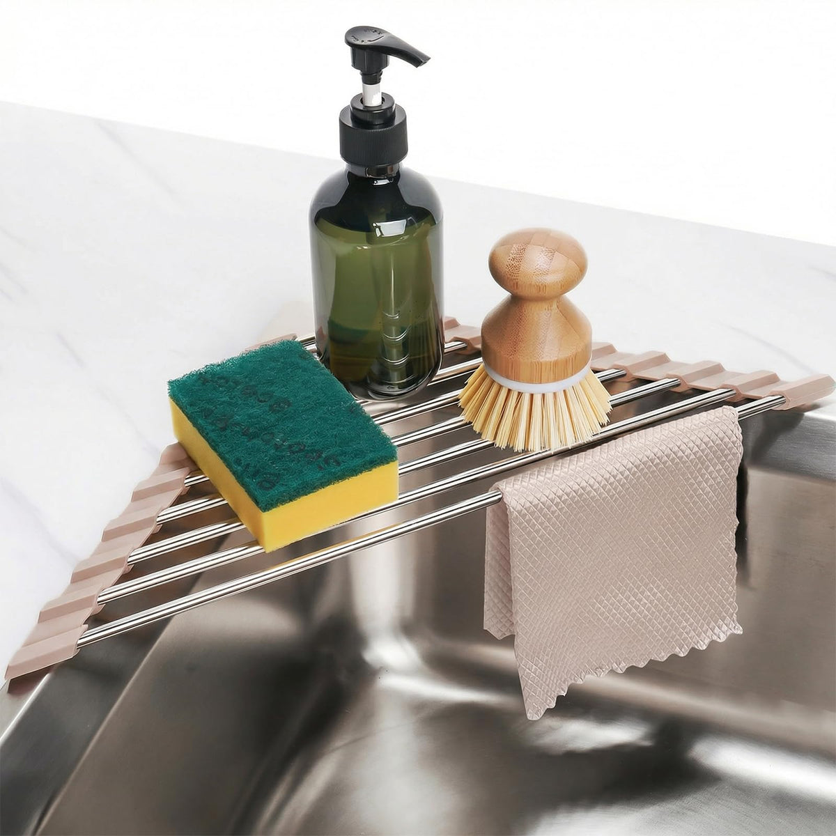 Triangle Roll Up Dish Drying Rack 304 Stainless Steel Beige