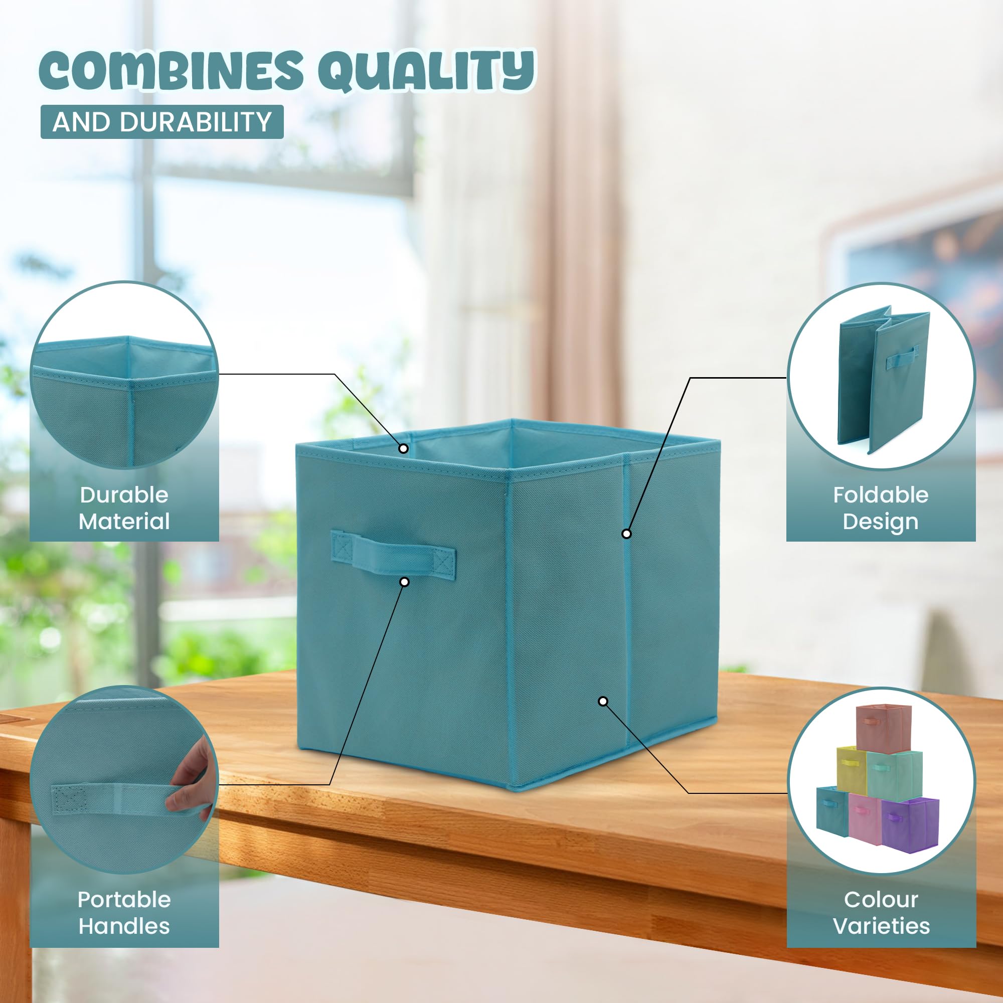 6 Pack 11 Inch Pastel Color Storage Foldable Cube Bins (6 Count)