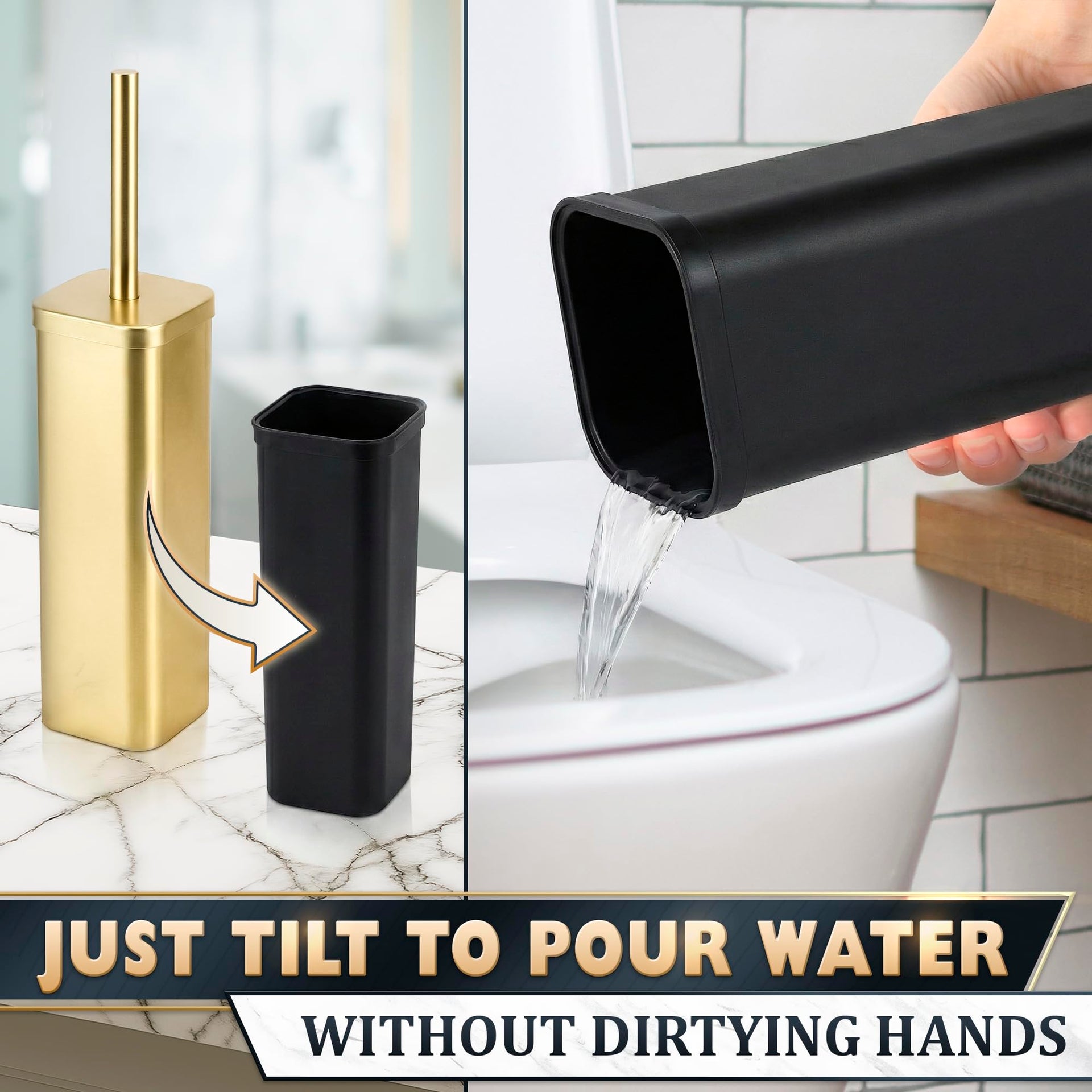 Gold Toilet Brush and Holder Set