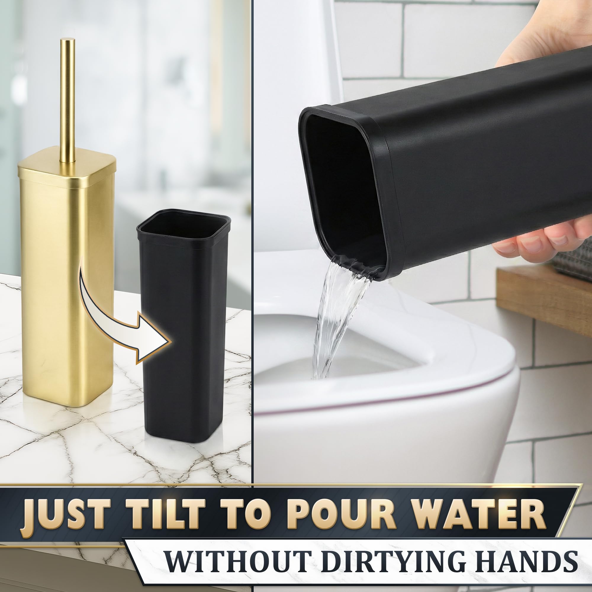 Gold Toilet Brush and Holder Set