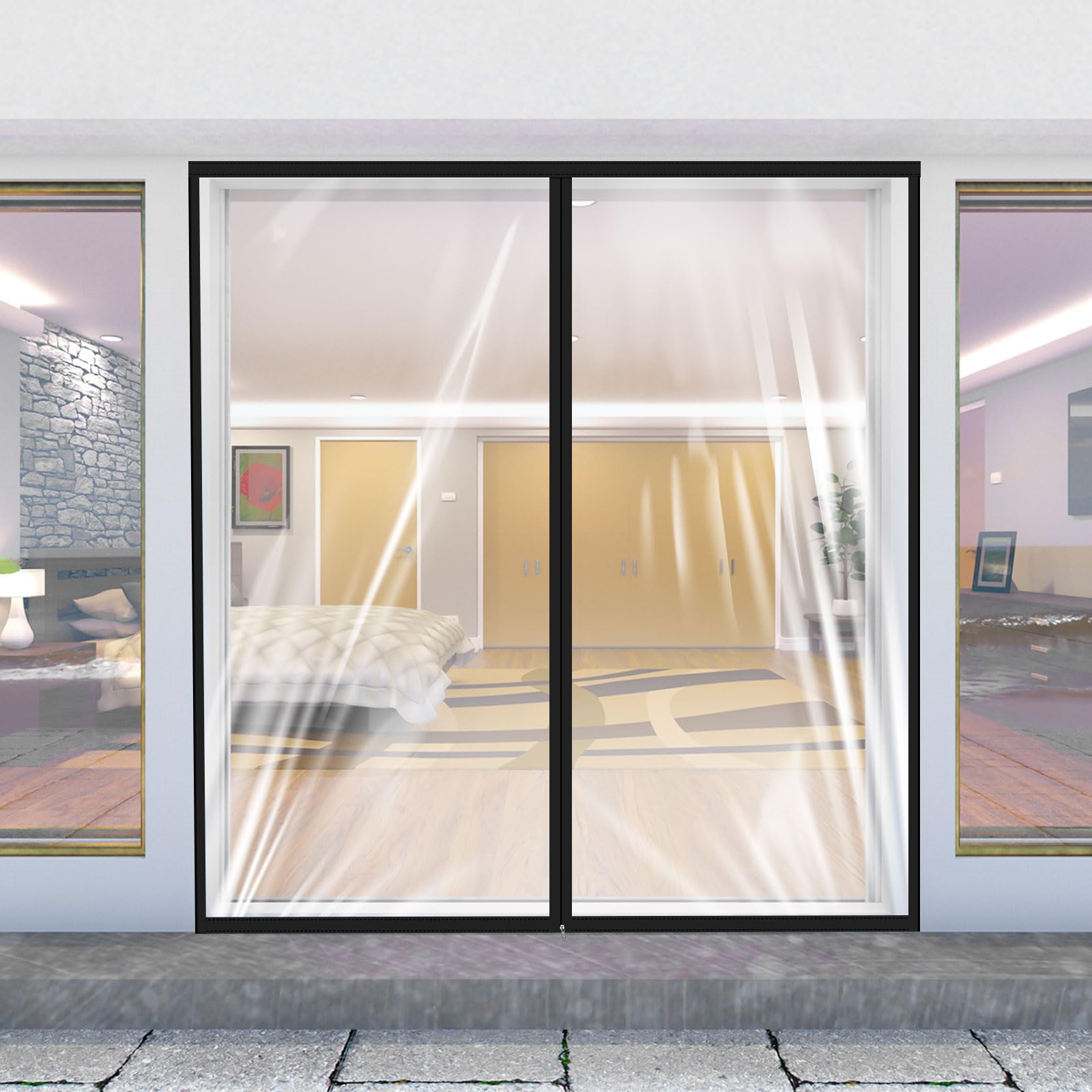Zipper 72 x 80 Inch Dust Barrier Door Kit Construction Door Barrier 6 x 6.7 ft Reusable Plastic Curtain Cover Containment Standard Doorway Temporary Wall Screen Sheeting for Bathroom Hallway