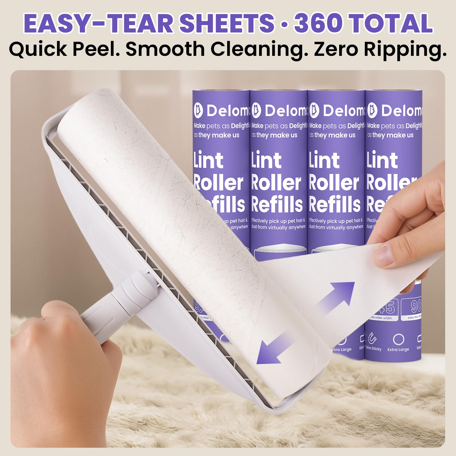 9.45” Large Lint Roller for Pet Hair (360 Count)