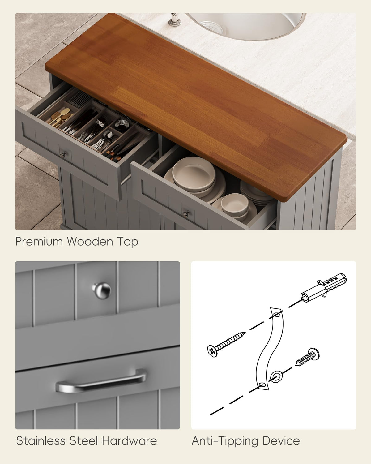 2 x 10 Gallon Tilt Out Trash Cabinet with 2 Big Storage Drawer