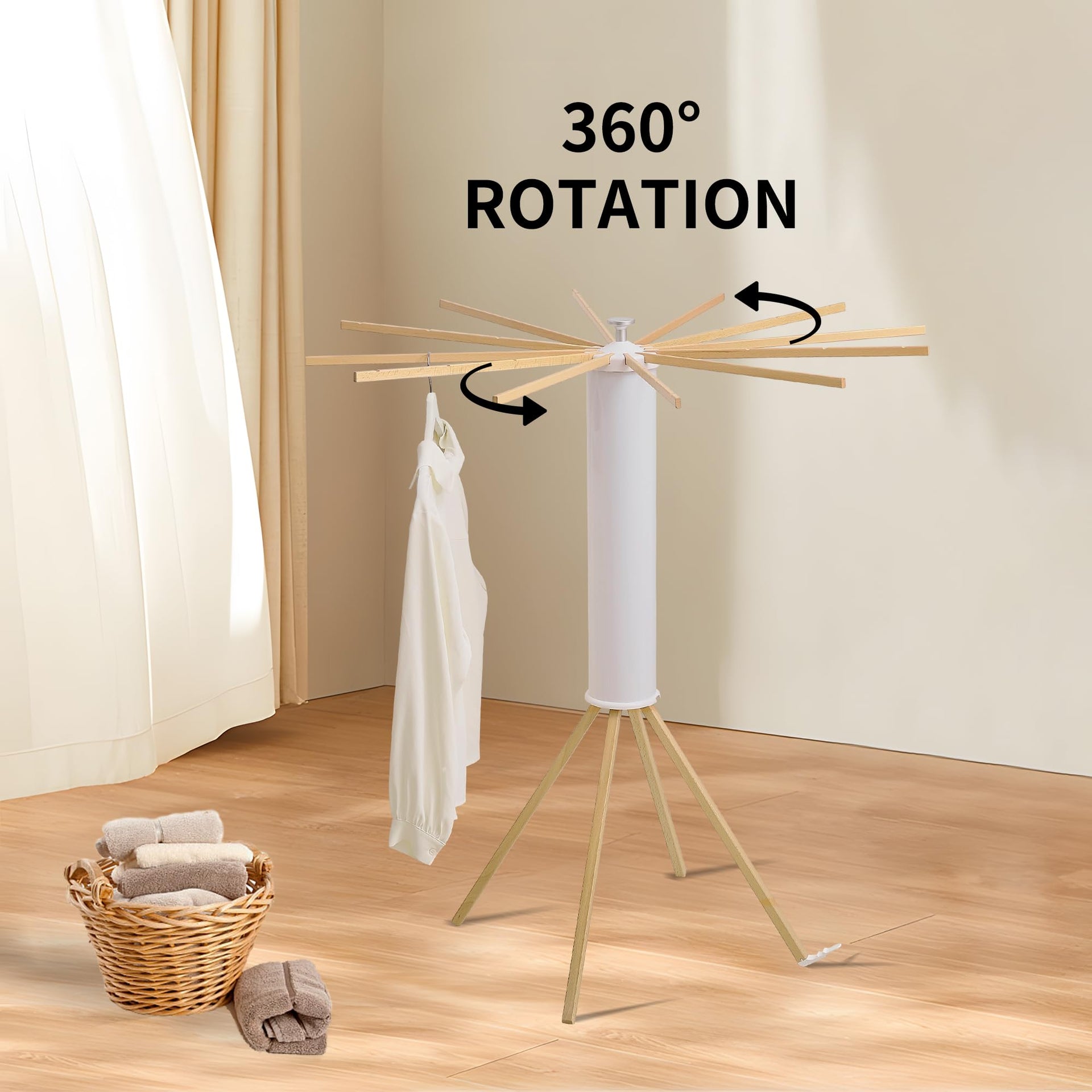 Foldable Clothes Drying Rack with Wooden 12 Rods