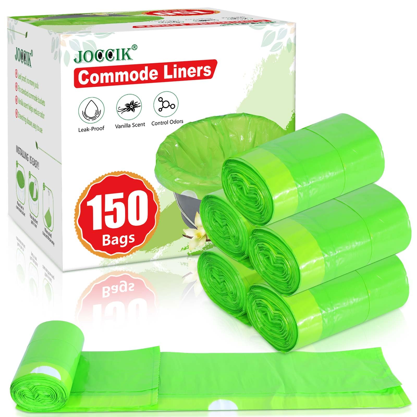 Commode Liners for Bedside Commode Vanilla Scented 150pcs Disposable Bags Universal Fit Most Standard Toilet Chair Bucke (150 Count)