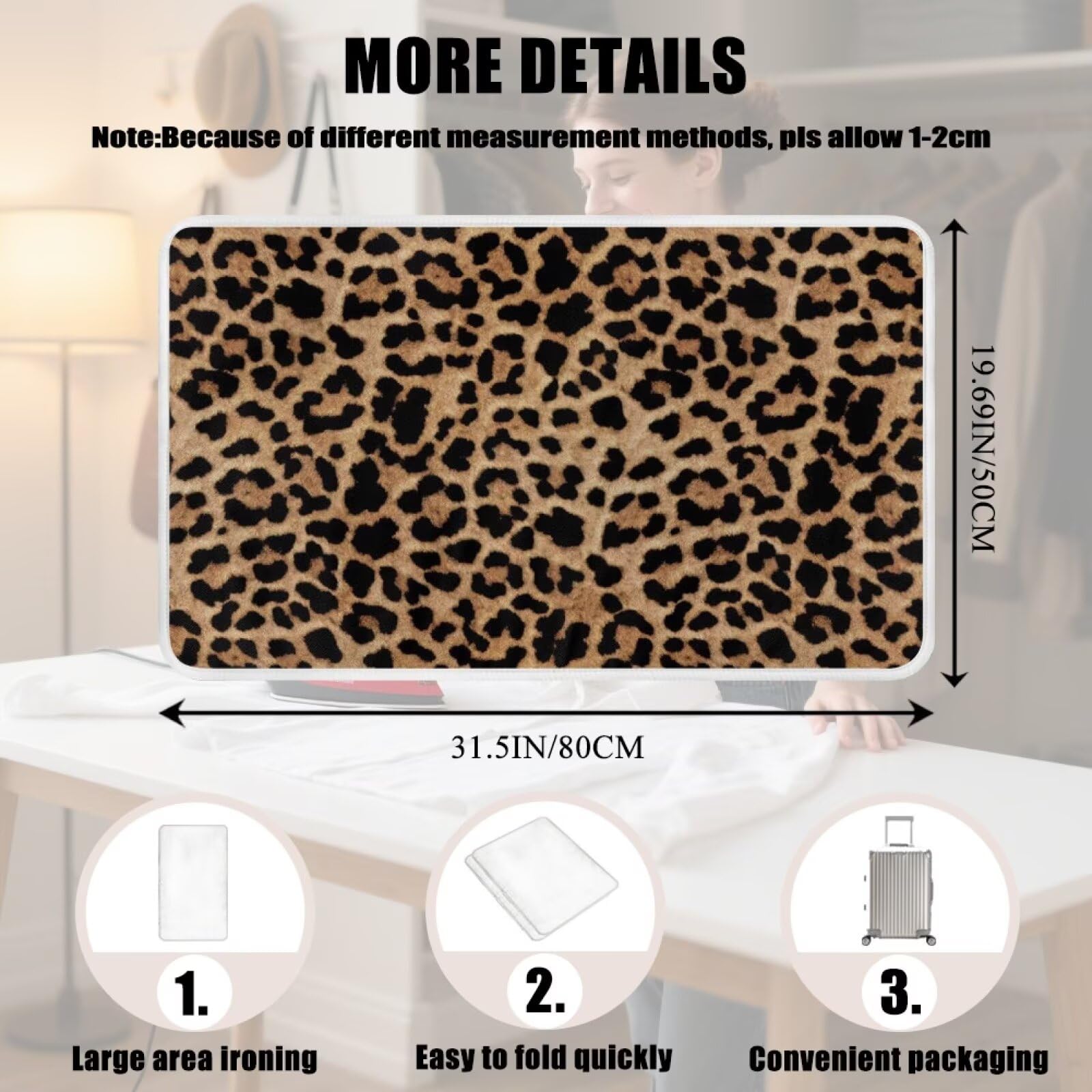 Leopard Print Iron Mat Blanket Travel Foldable Ironing Pad Fabric Ironing Board Cover for Top of Tabletop
